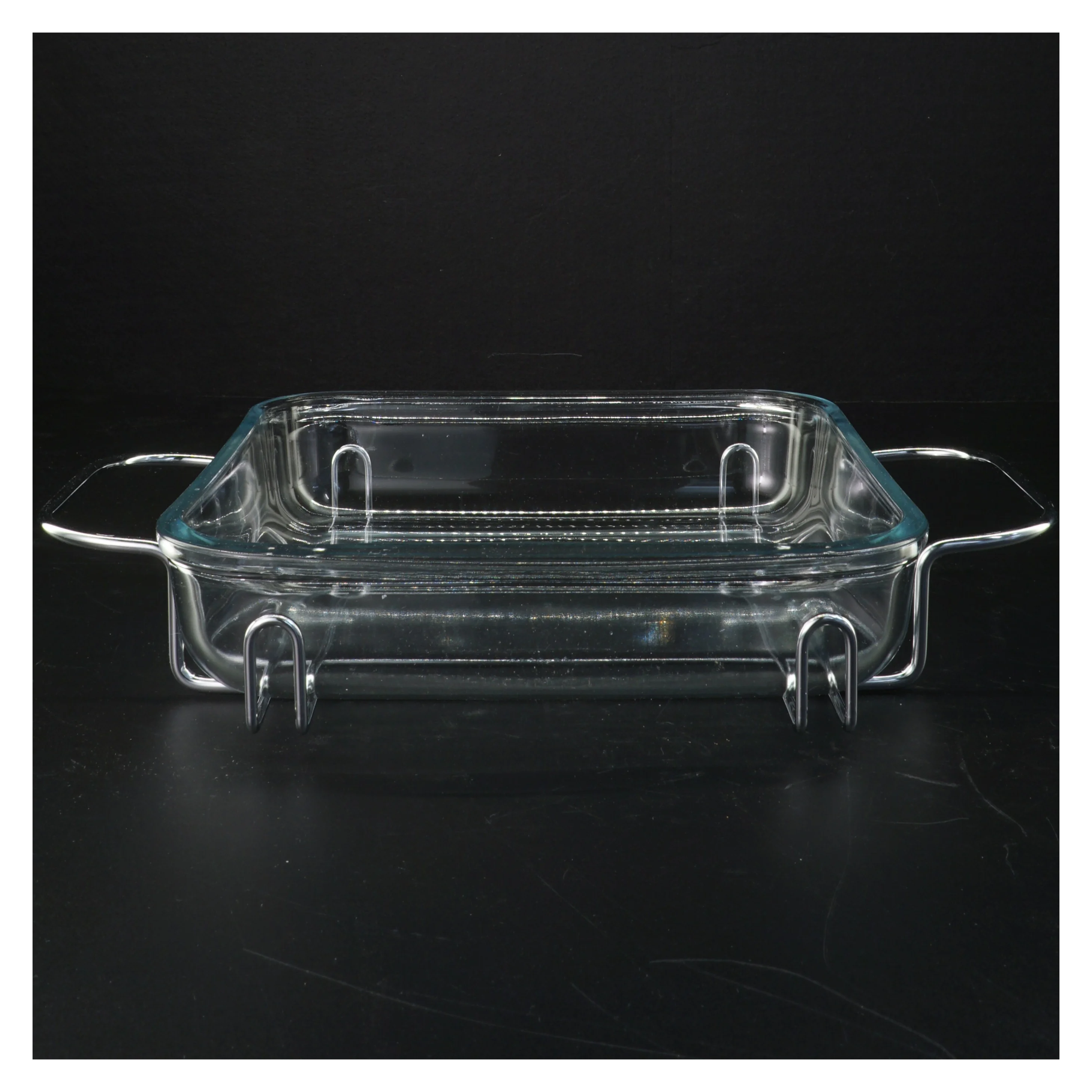 Firkantet glasfad med metalholder fra Marinex (str. 24x22 cm)