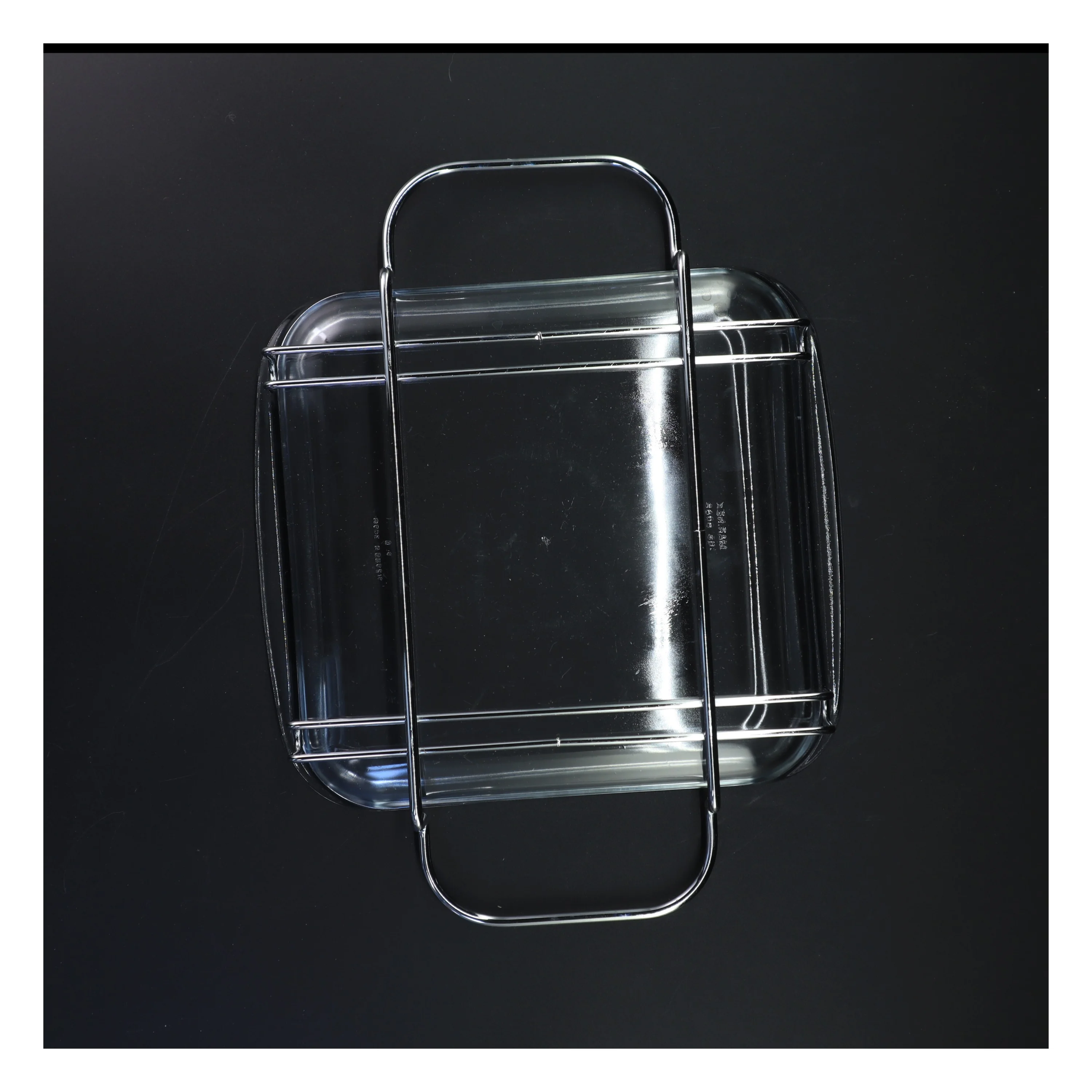 Firkantet glasfad med metalholder fra Marinex (str. 24x22 cm)