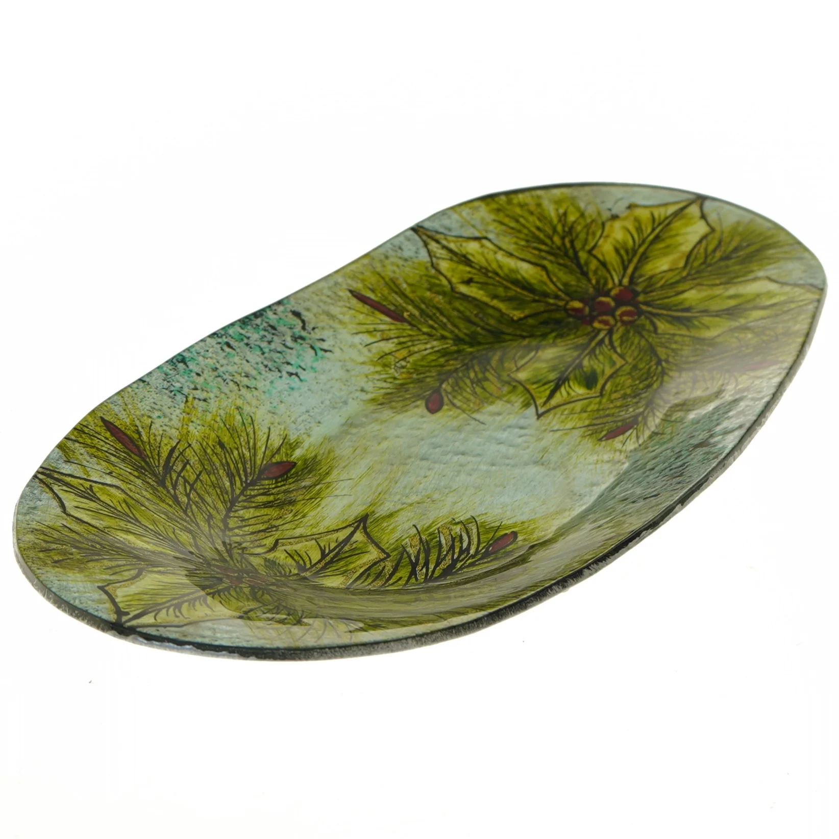 Oval glasfad med bladmotiv (str. 44x18 cm)