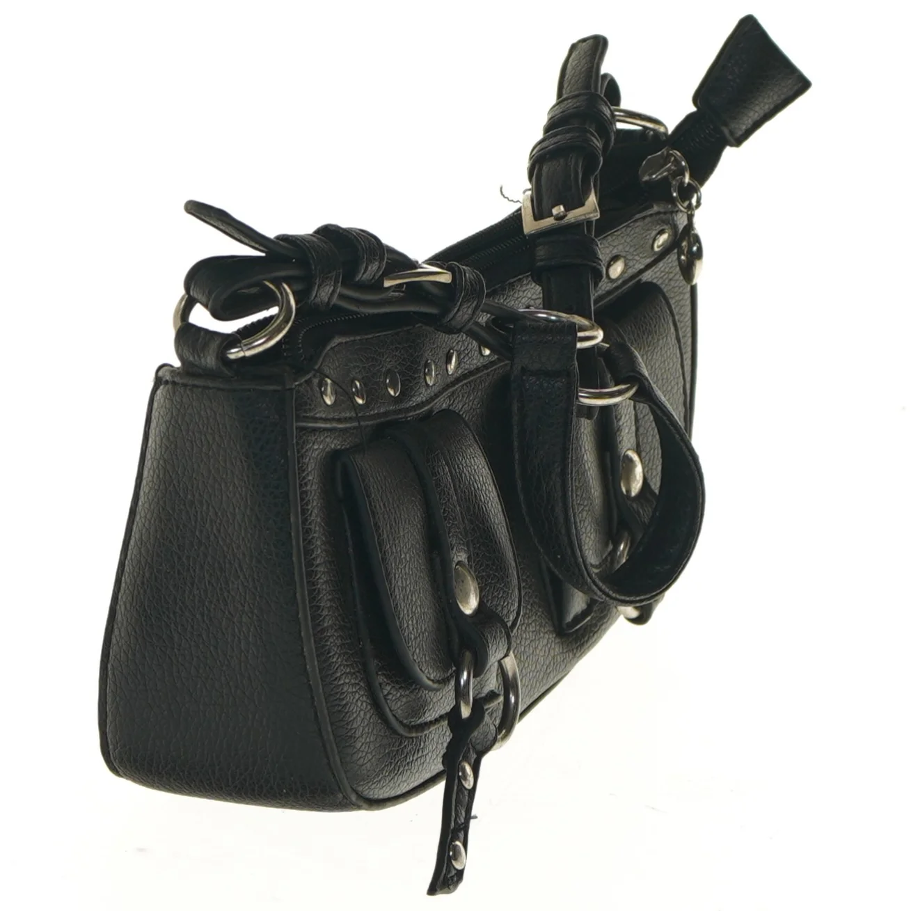 Sort skuldertaske med nitter (str. 10x6x21 cm)