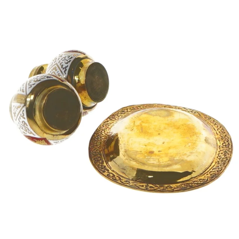 Metal bakke med små beholdere og gaffel (str. 12x8 og 6 og 11 cm)