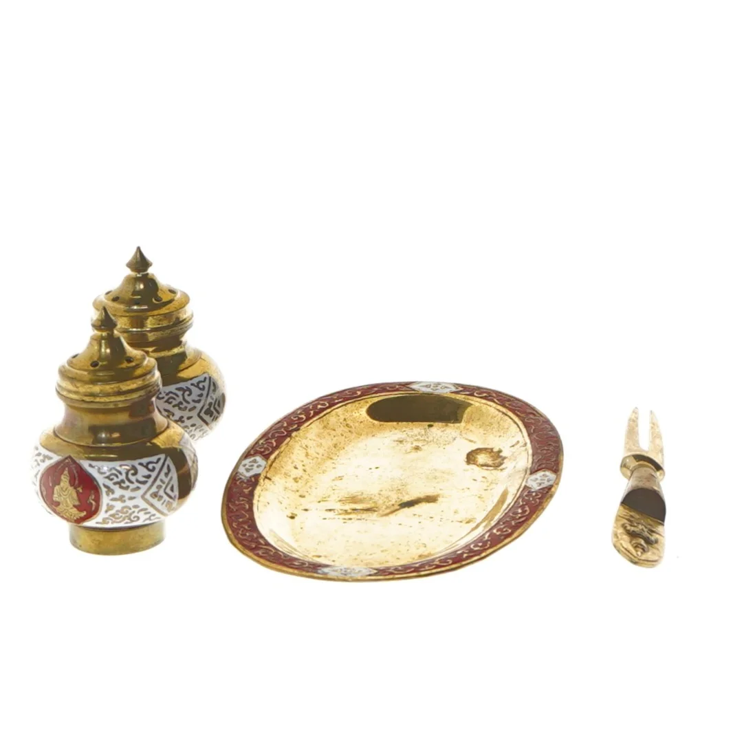 Metal bakke med små beholdere og gaffel (str. 12x8 og 6 og 11 cm)