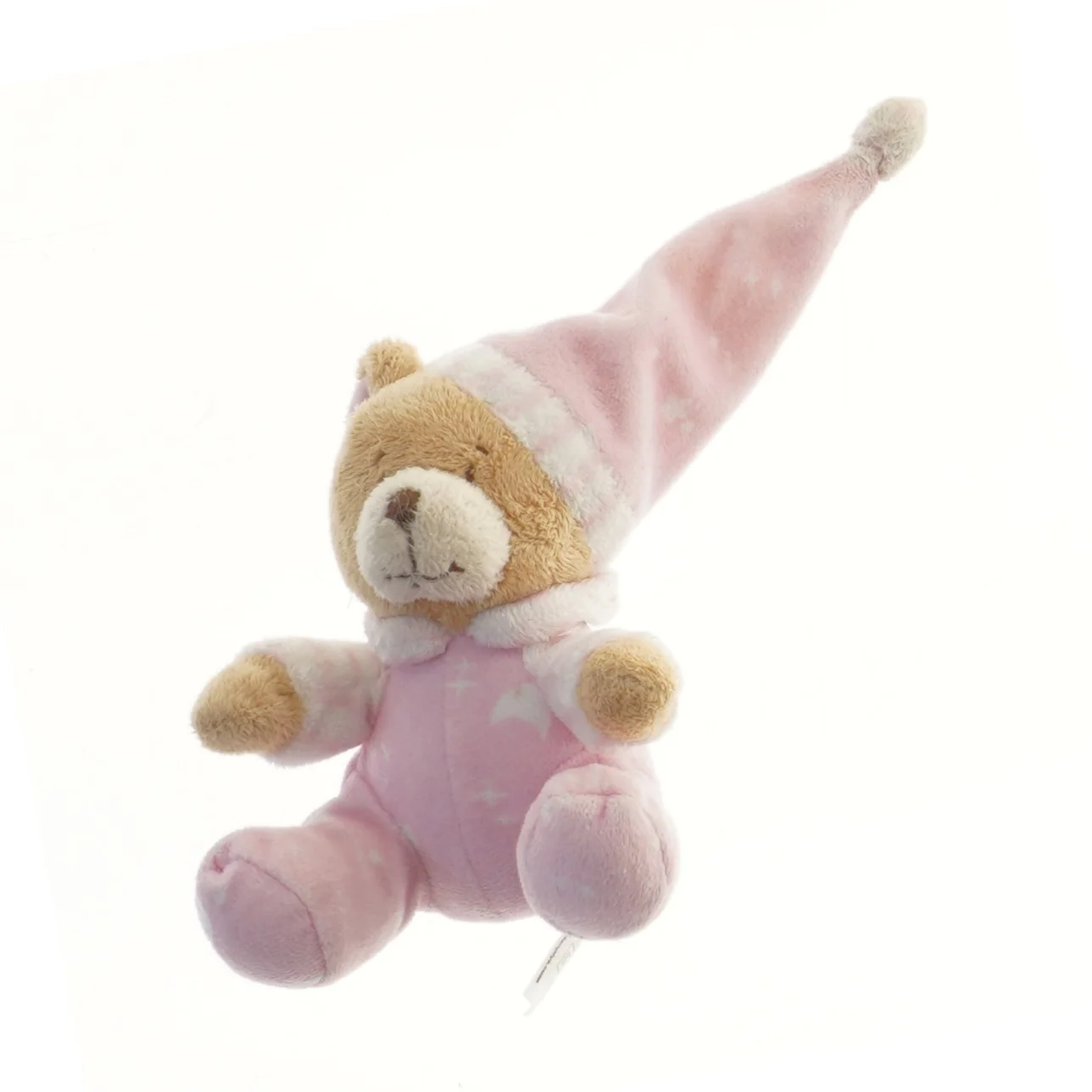 Bamse med lyserødt nattøj og hue fra Danplys (str. 14 cm)