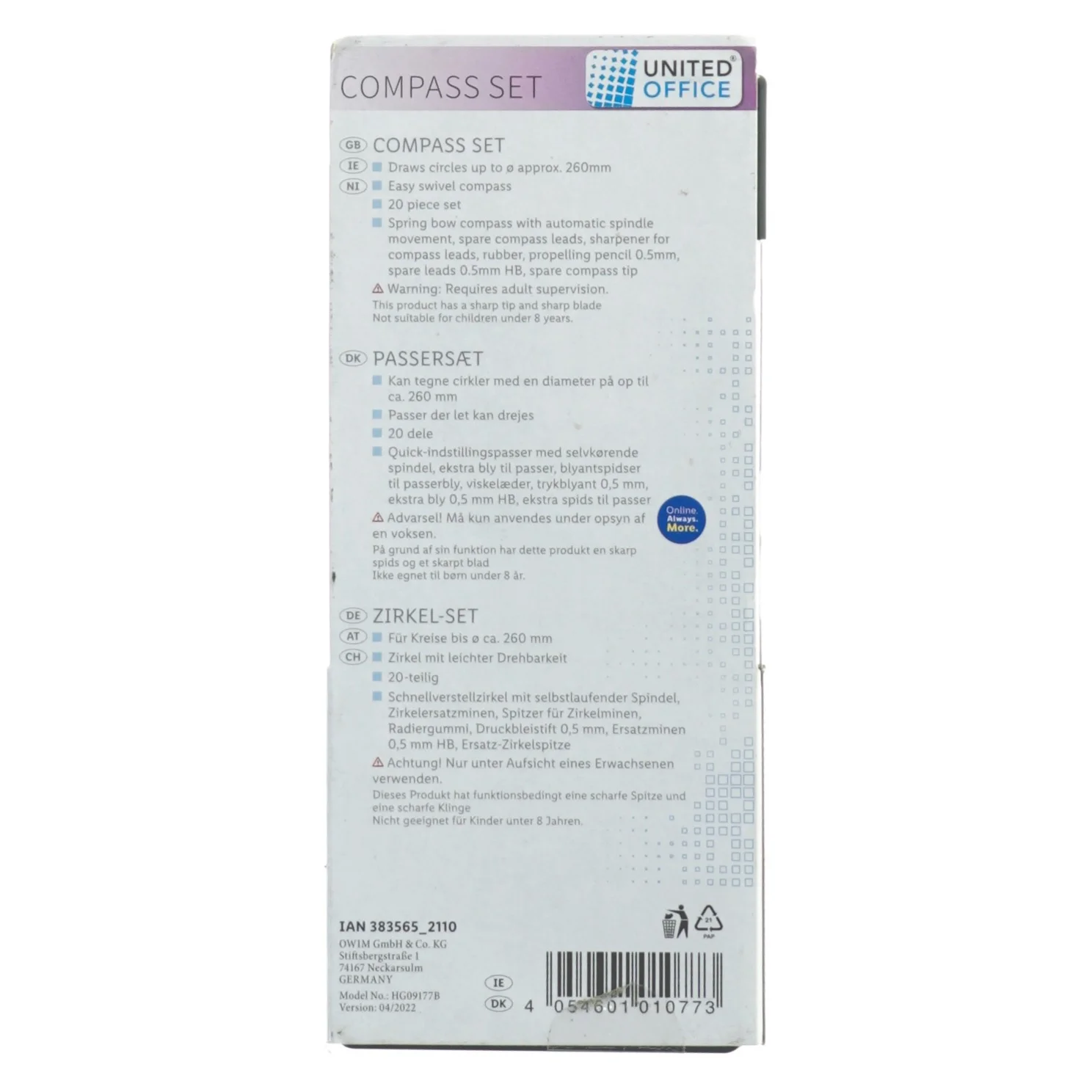 Passersæt fra United Office (str. 18 x 8 cm)