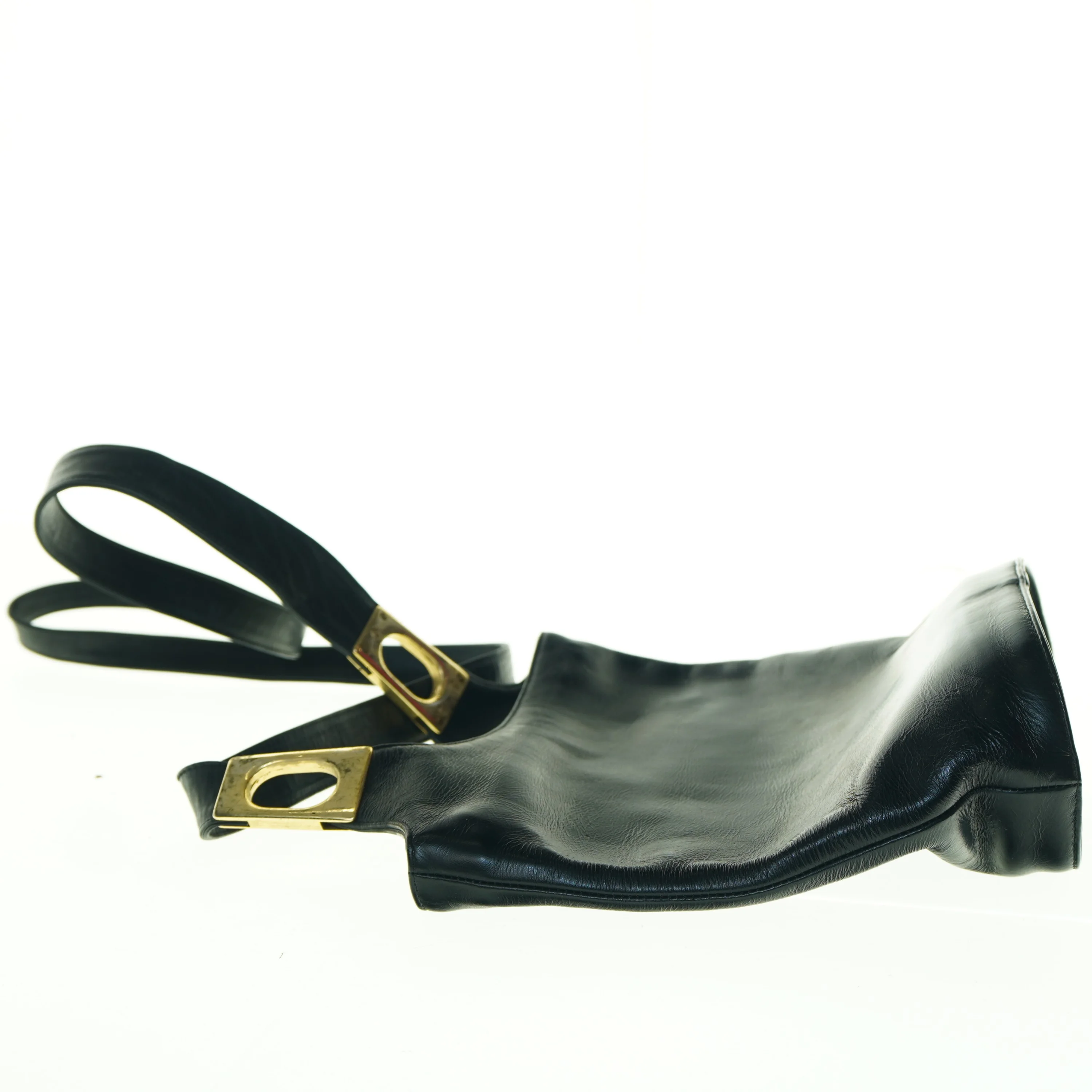 Sort læderhåndtaske (str. 25 x 23 cm)