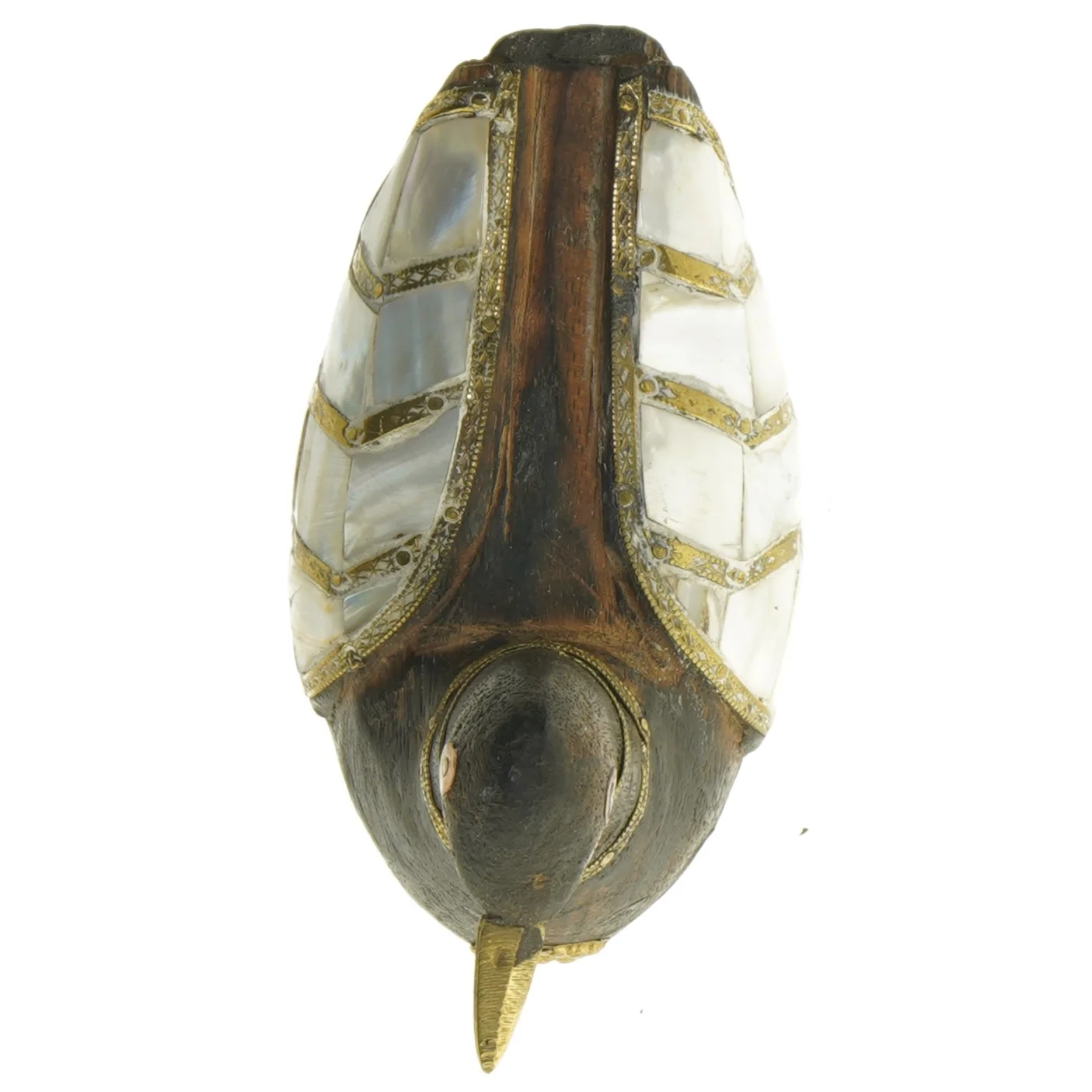 Figur af and I Perlemor,  Træ og Metal (str. 14 x 6 cm)