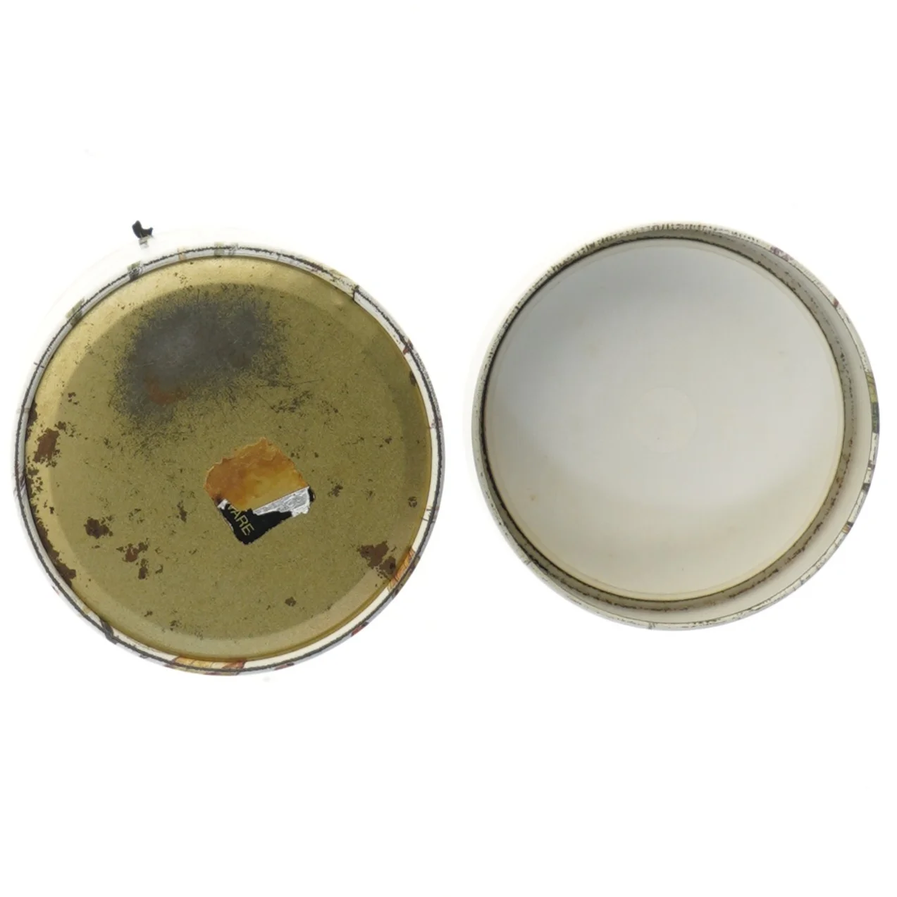 Vintage metal opbevarings dåse med floralt design (str. Ø 11 cm længde 15,5 cm)