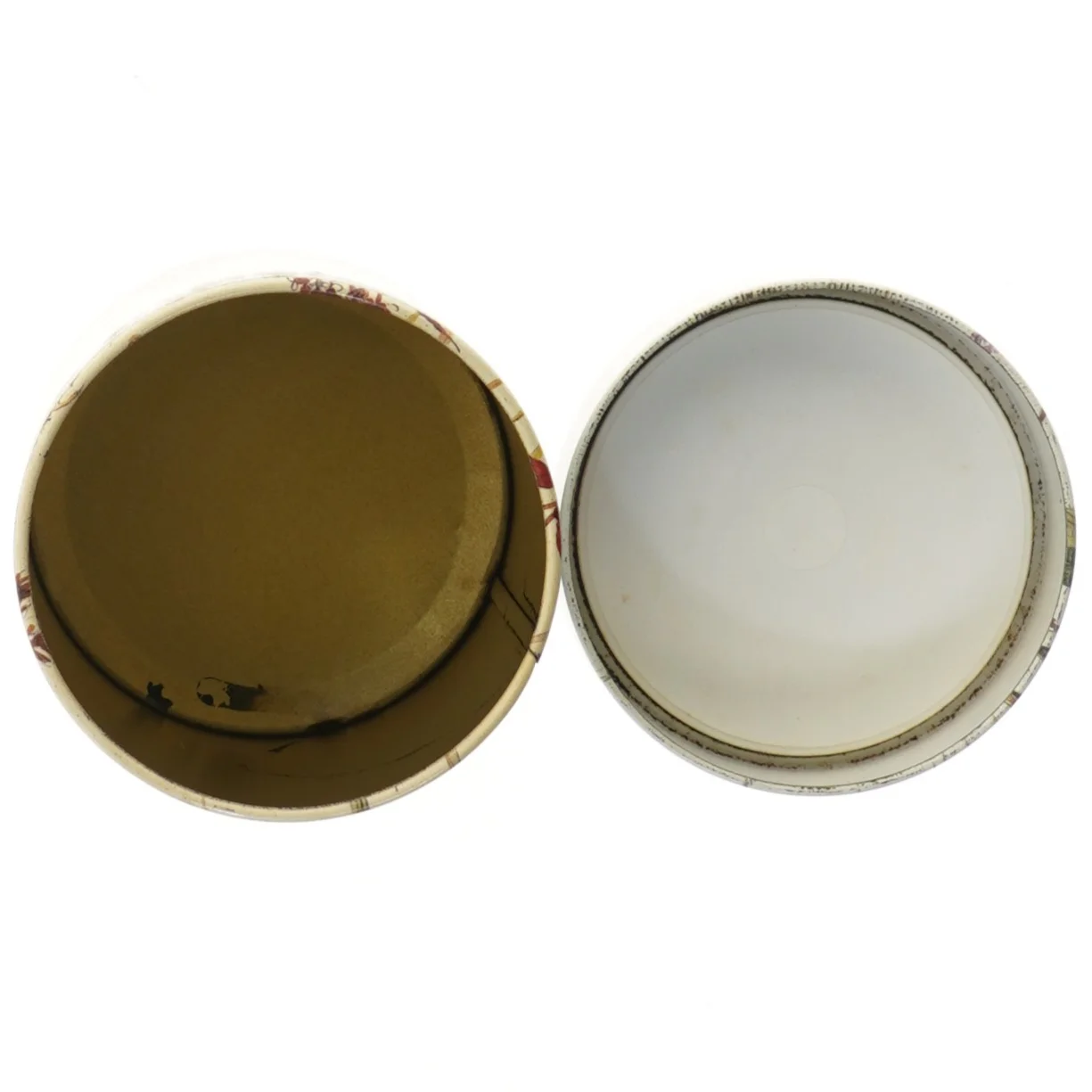 Vintage metal opbevarings dåse med floralt design (str. Ø 11 cm længde 15,5 cm)