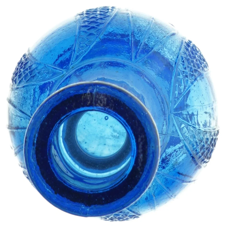 Blå glasvase (str. H. 24 cm)