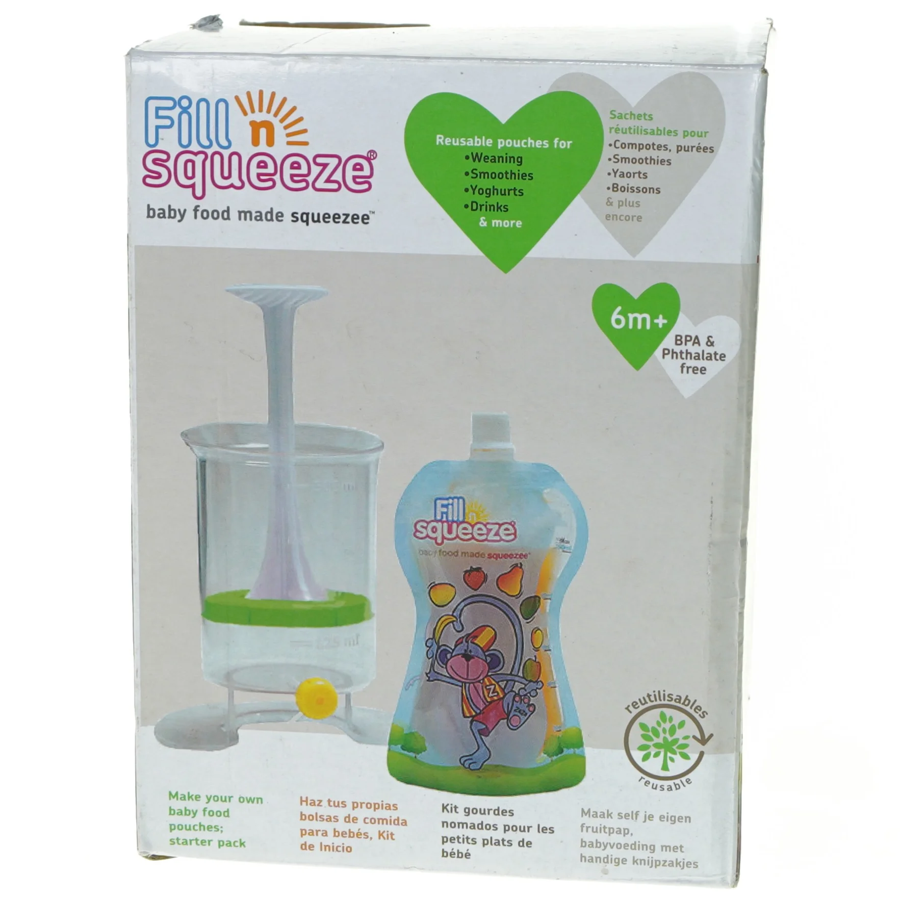 Fill n squeeze med genanvendelige poser til babymad (str. 19 x 14 cm)