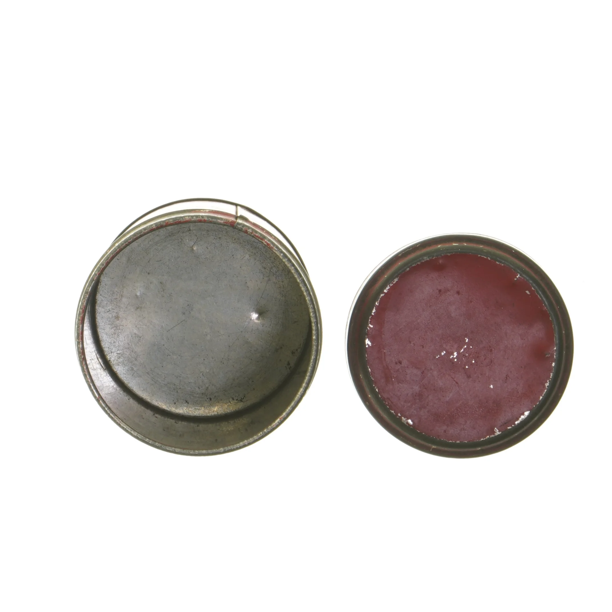 Rund rød The metaldåse med låg (str. Ø 9,5 cm længde 13,5 cm)