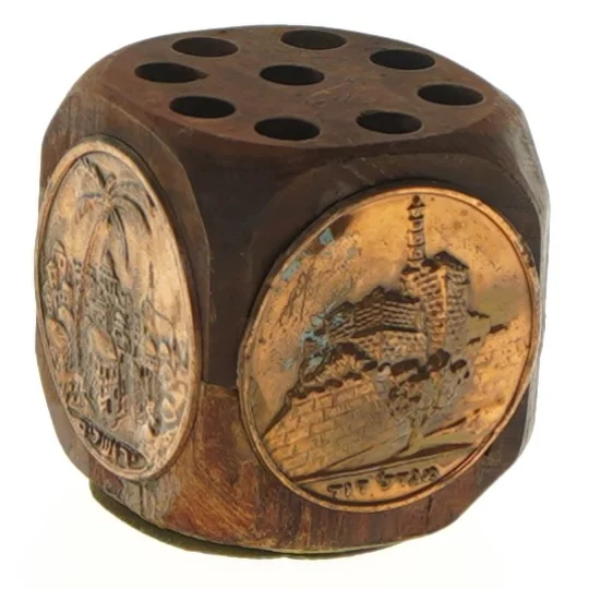 Antik Jerusalem kuglepenholder med kobber (str. 6x6x6 cm)