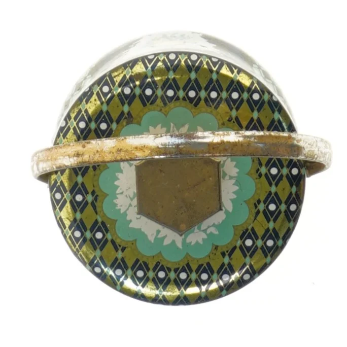 Antik blik dåse med låg (str. Ø 9 cm længde 11 cm)