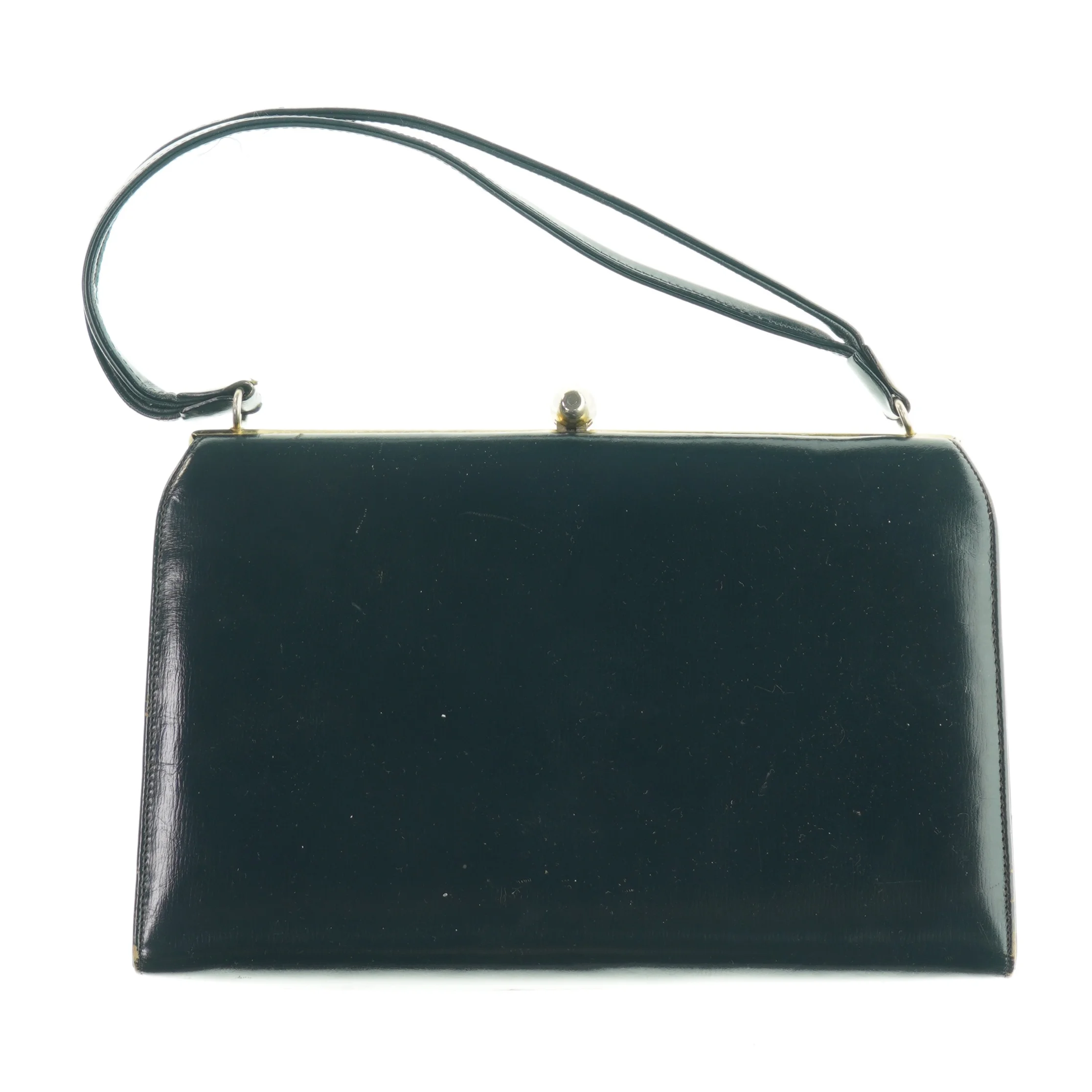 Vintage læder Håndtaske med klikåbning (str. 27 x 17 cm)