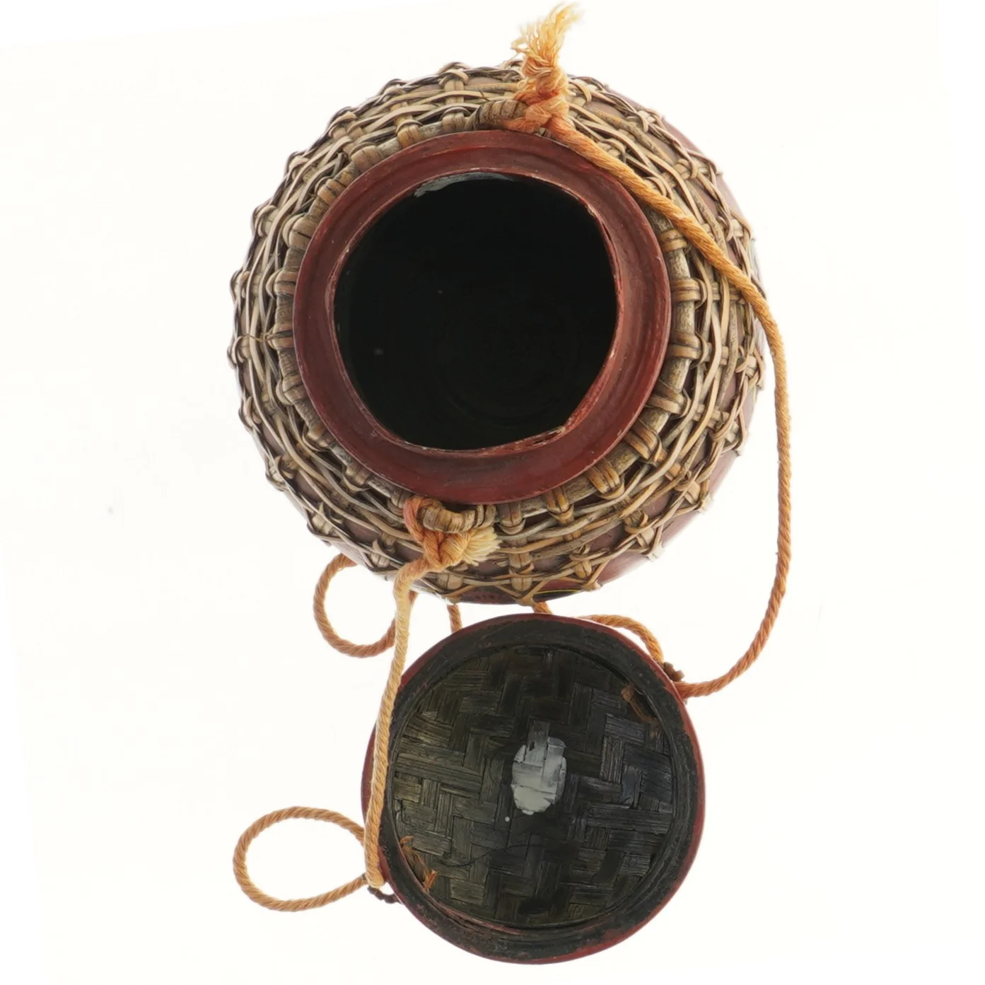 Smuk og dekorativ gammel asiatisk risspand med låg. Beholder (str. 17 cm)