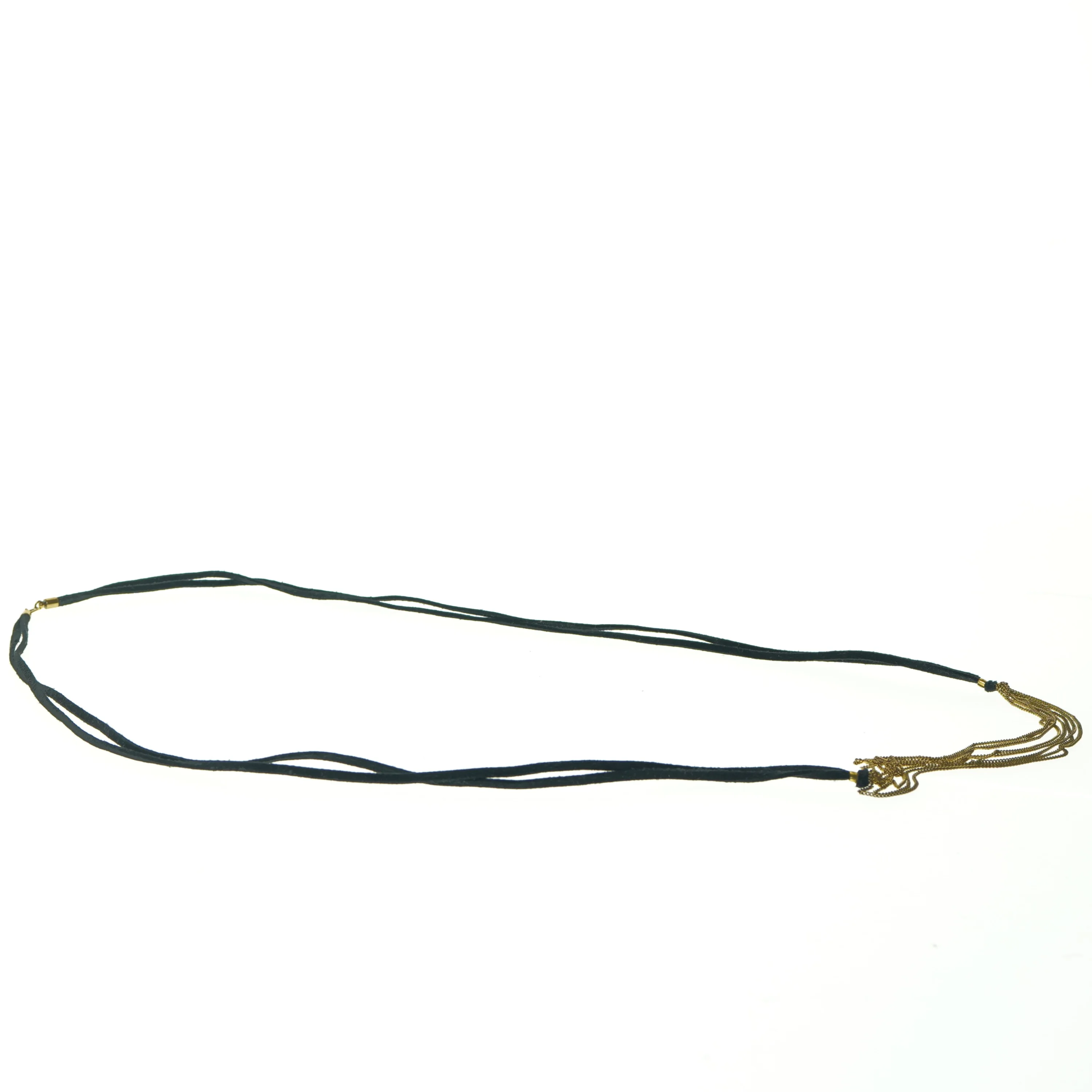 Hals kæde i ruskind og guldkæder (str. 56 cm)