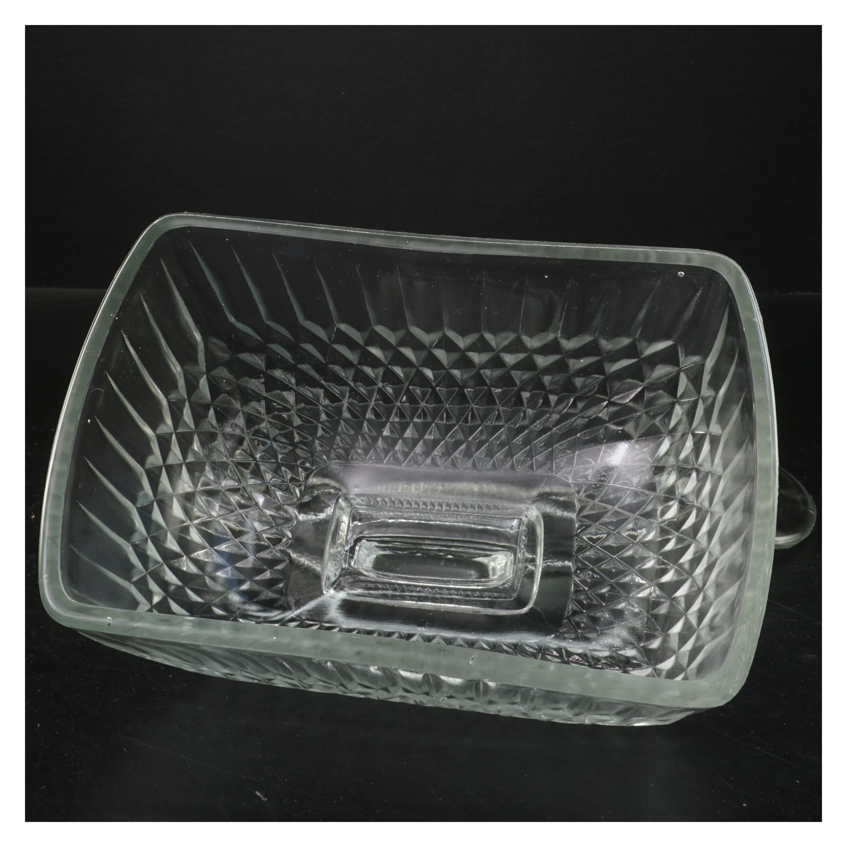 Vintage Glas Smørskål med låg (str. 27x15&19x12x12 cm)