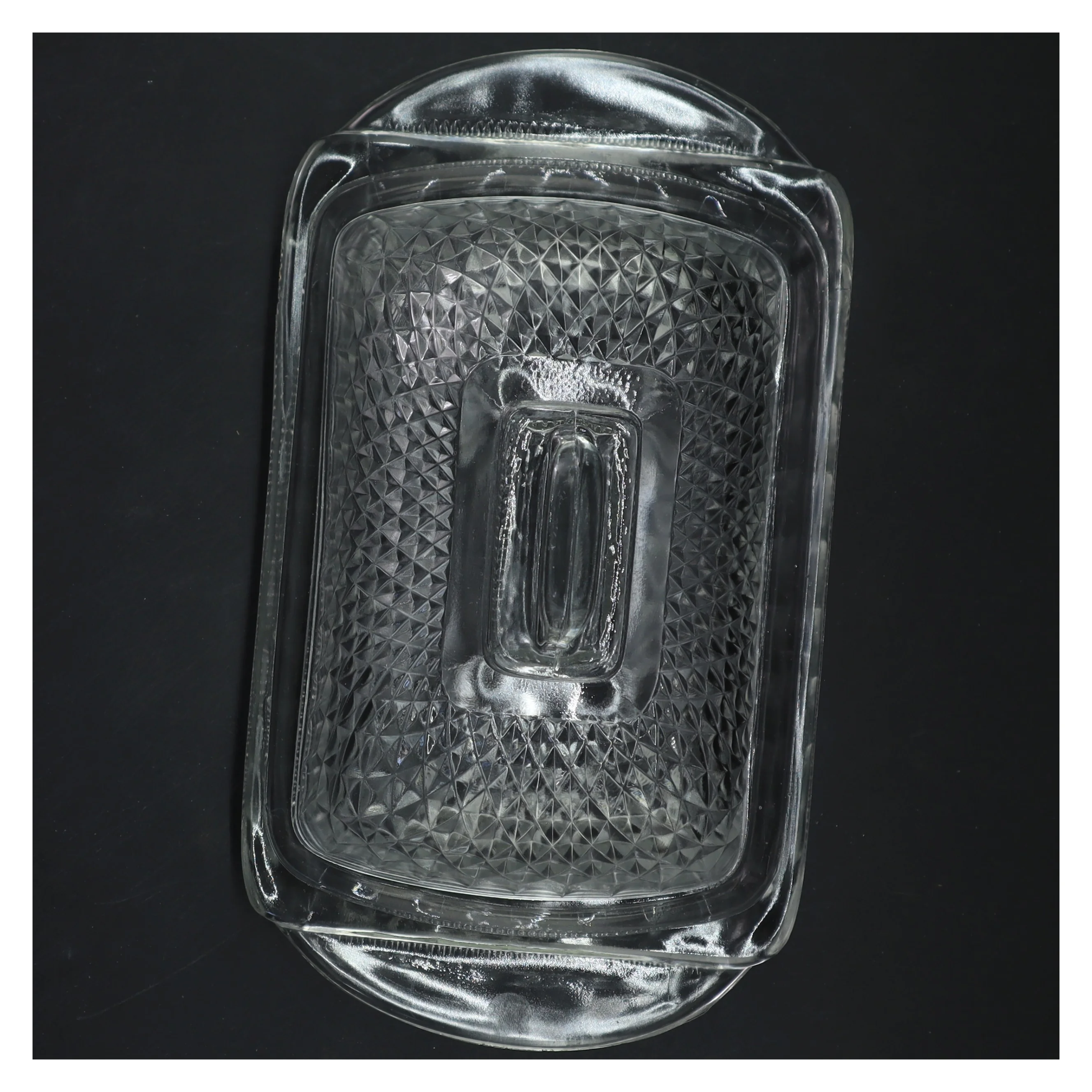 Vintage Glas Smørskål med låg (str. 27x15&19x12x12 cm)