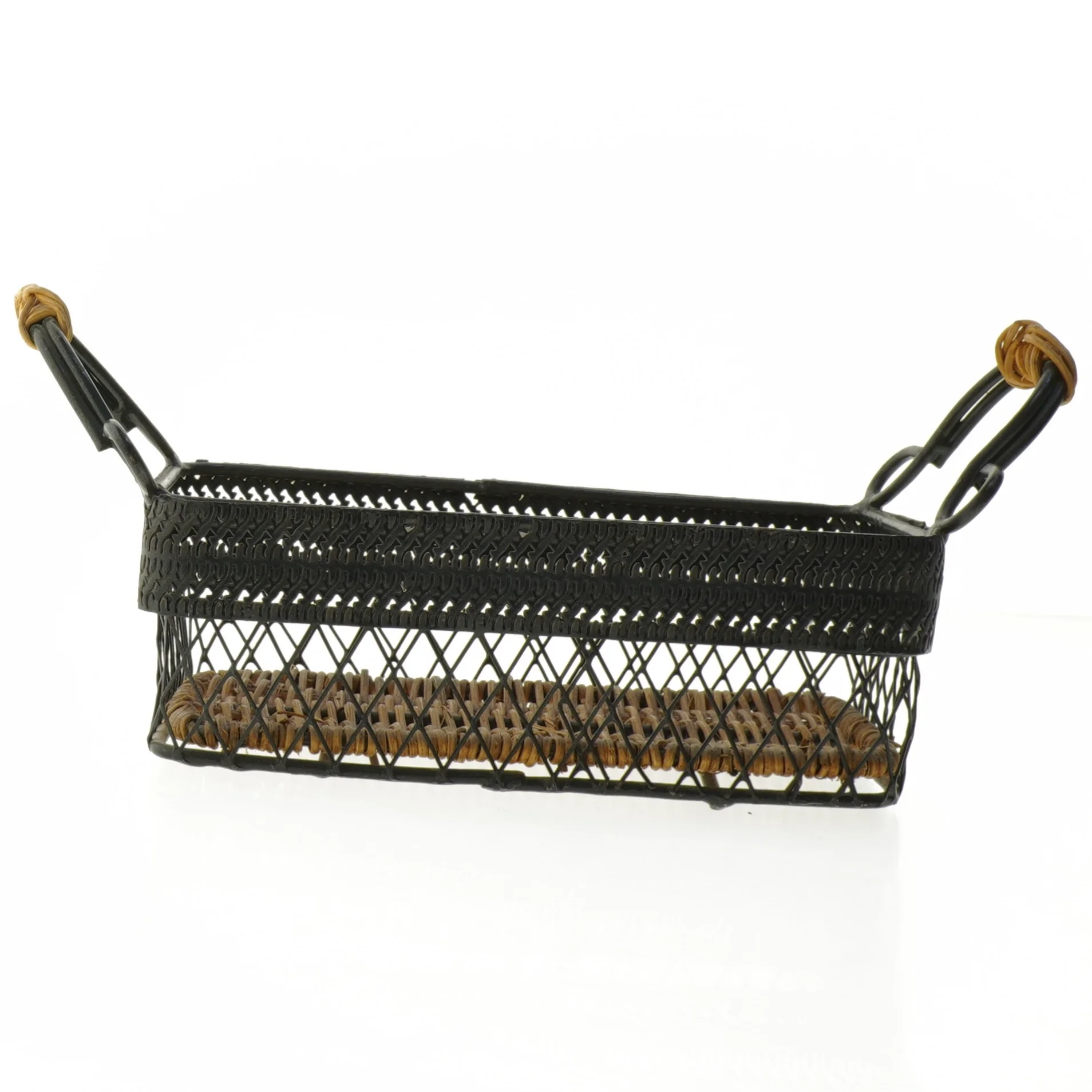 Metalkurv med håndtag og flet (str. 21 x 13 cm)