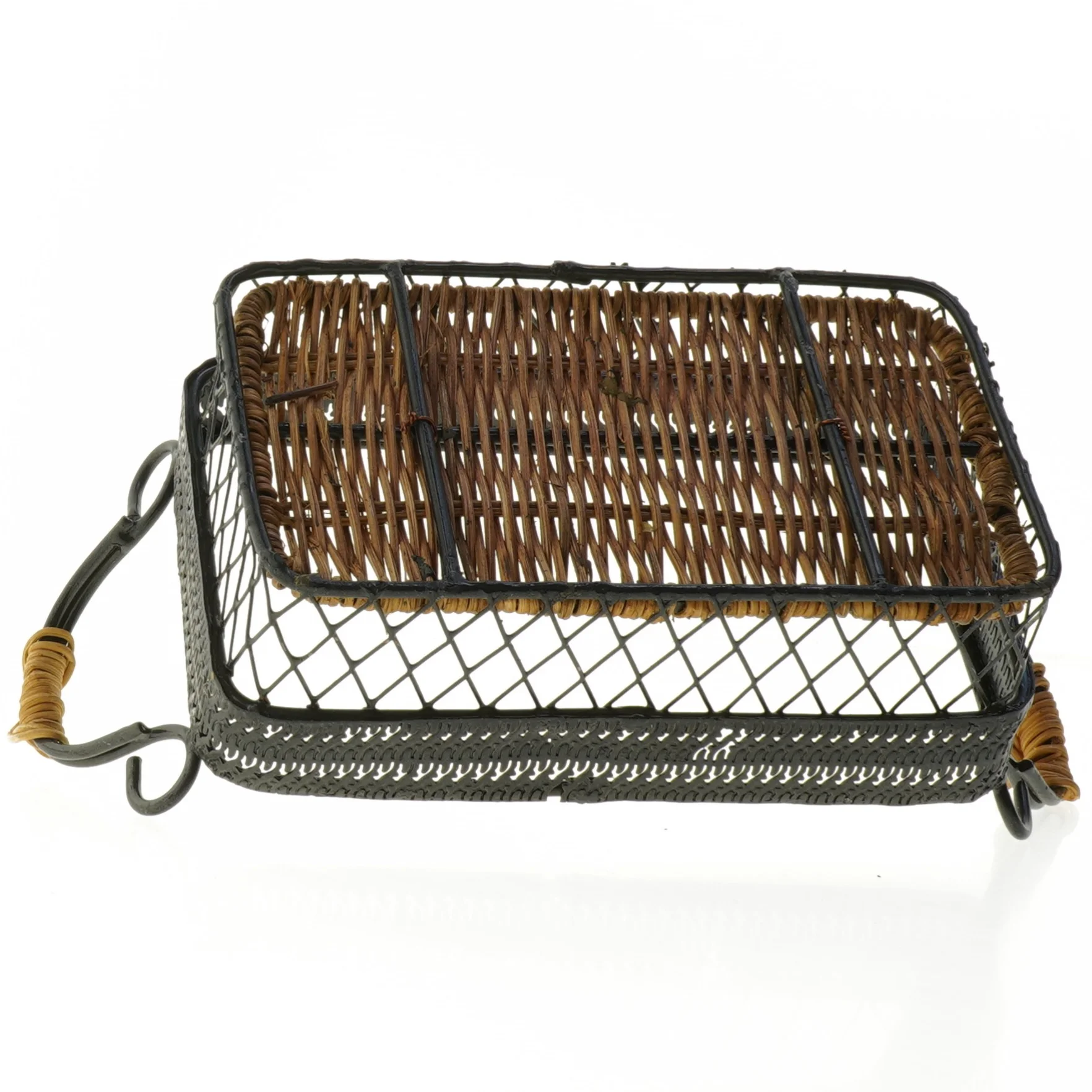 Metalkurv med håndtag og flet (str. 21 x 13 cm)