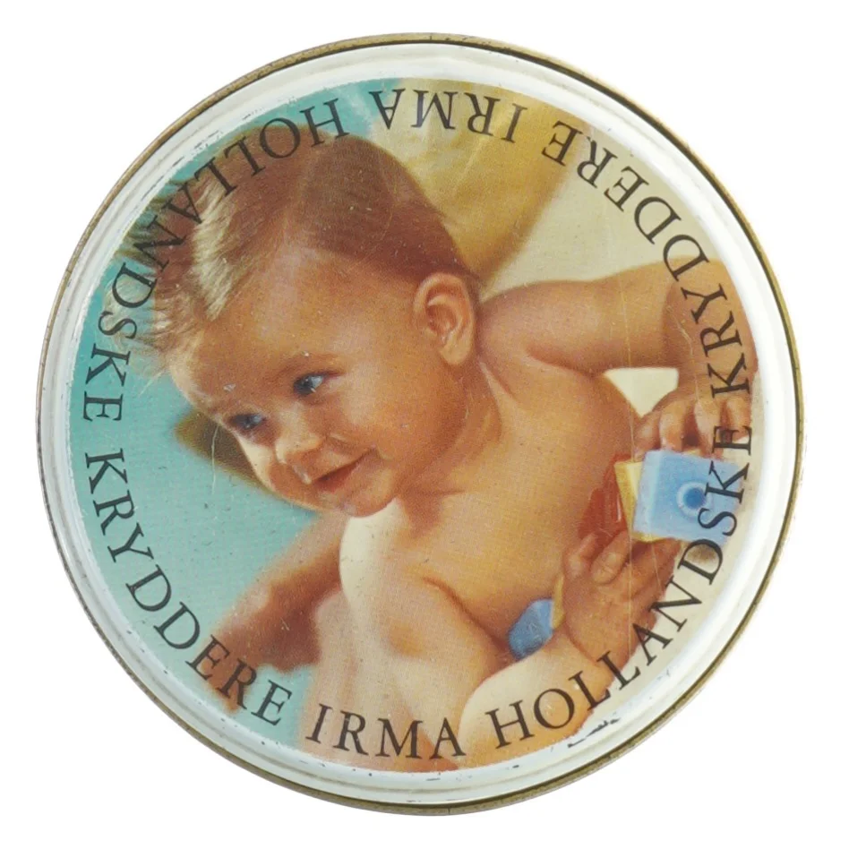 Vintage Irma Rund metaldåse med børneprint (str. 19 cm)