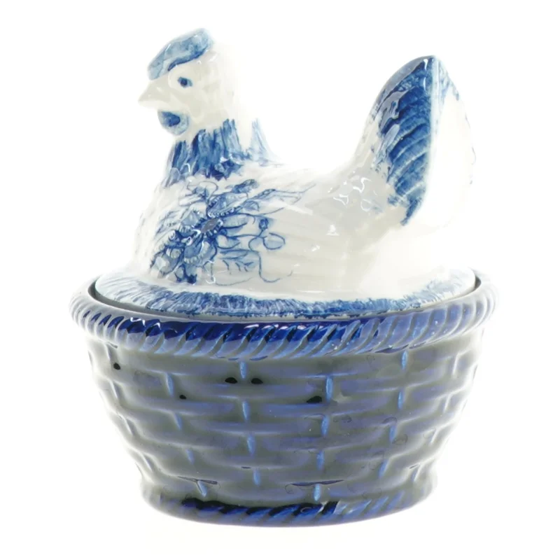 Dekorativ porcelæns høne krukke med låg (str. 12 x 12 cm)