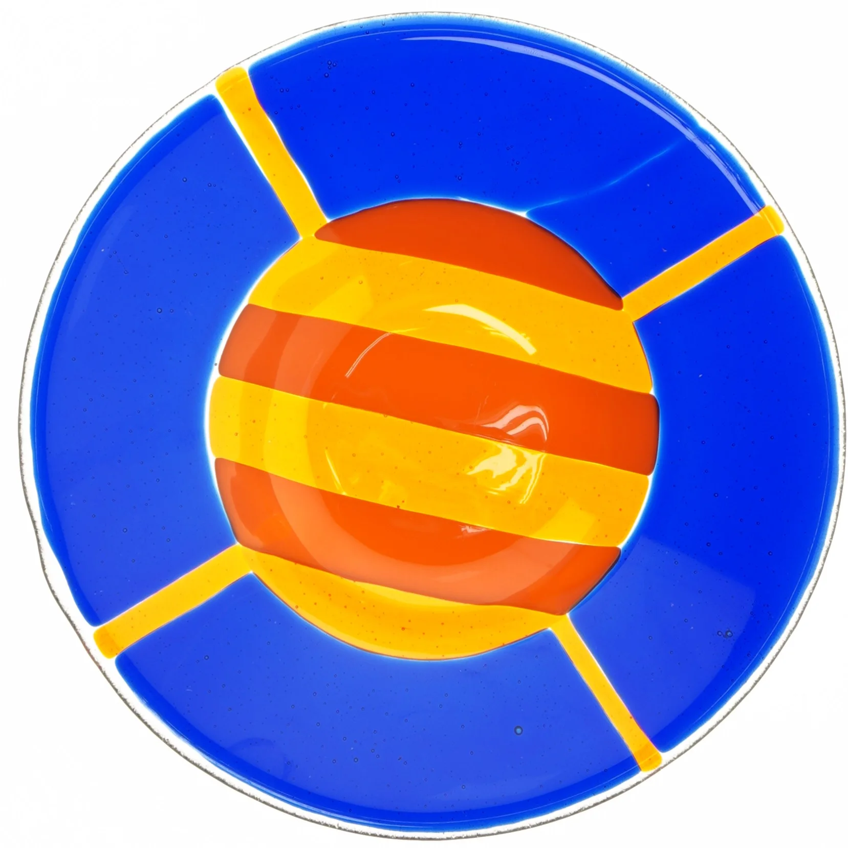 Flerfarvet glaskunst fad (str. 20x3 cm)