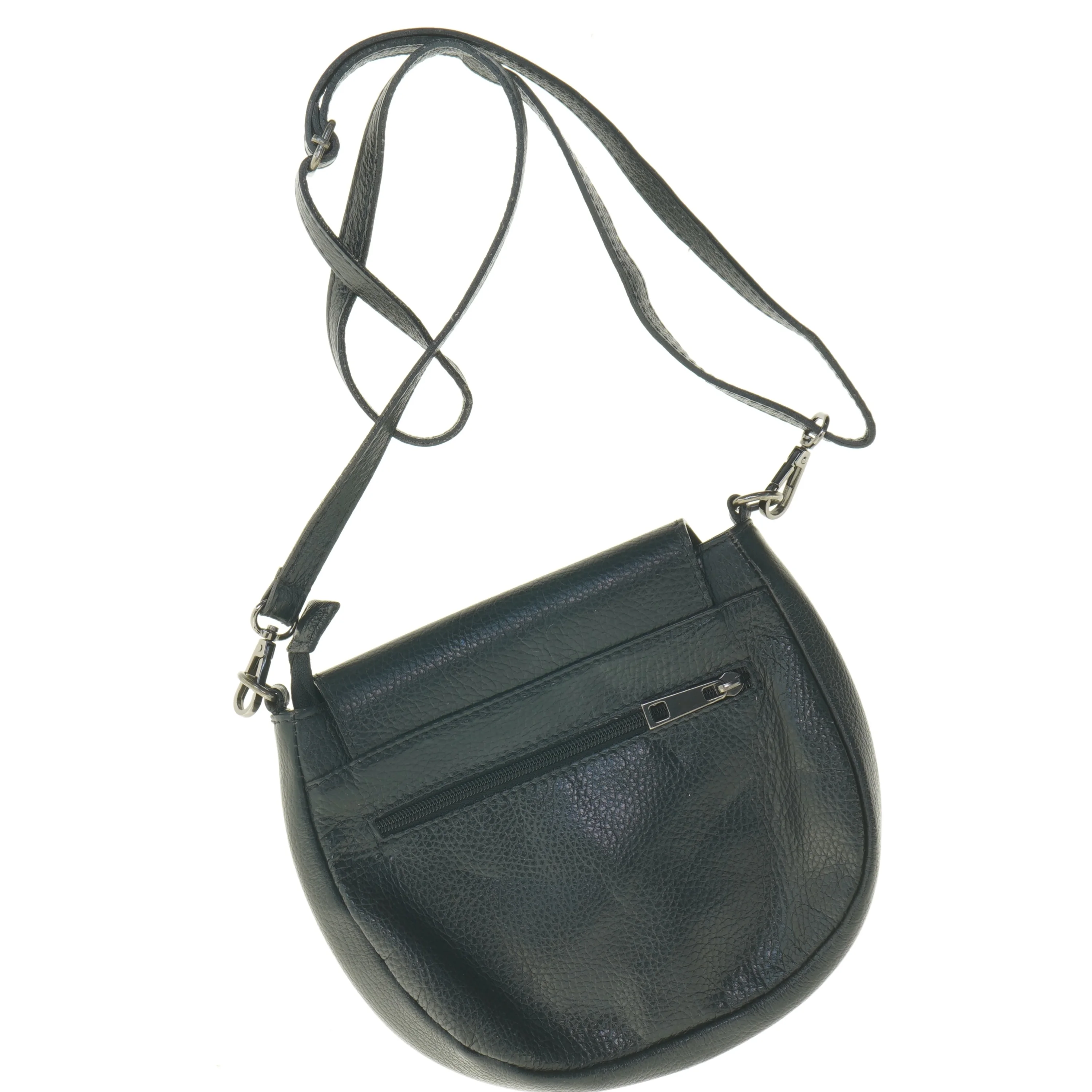 Sort Crossbody skuldertaske I blødt præget læder (str. 22 x 23 cm)
