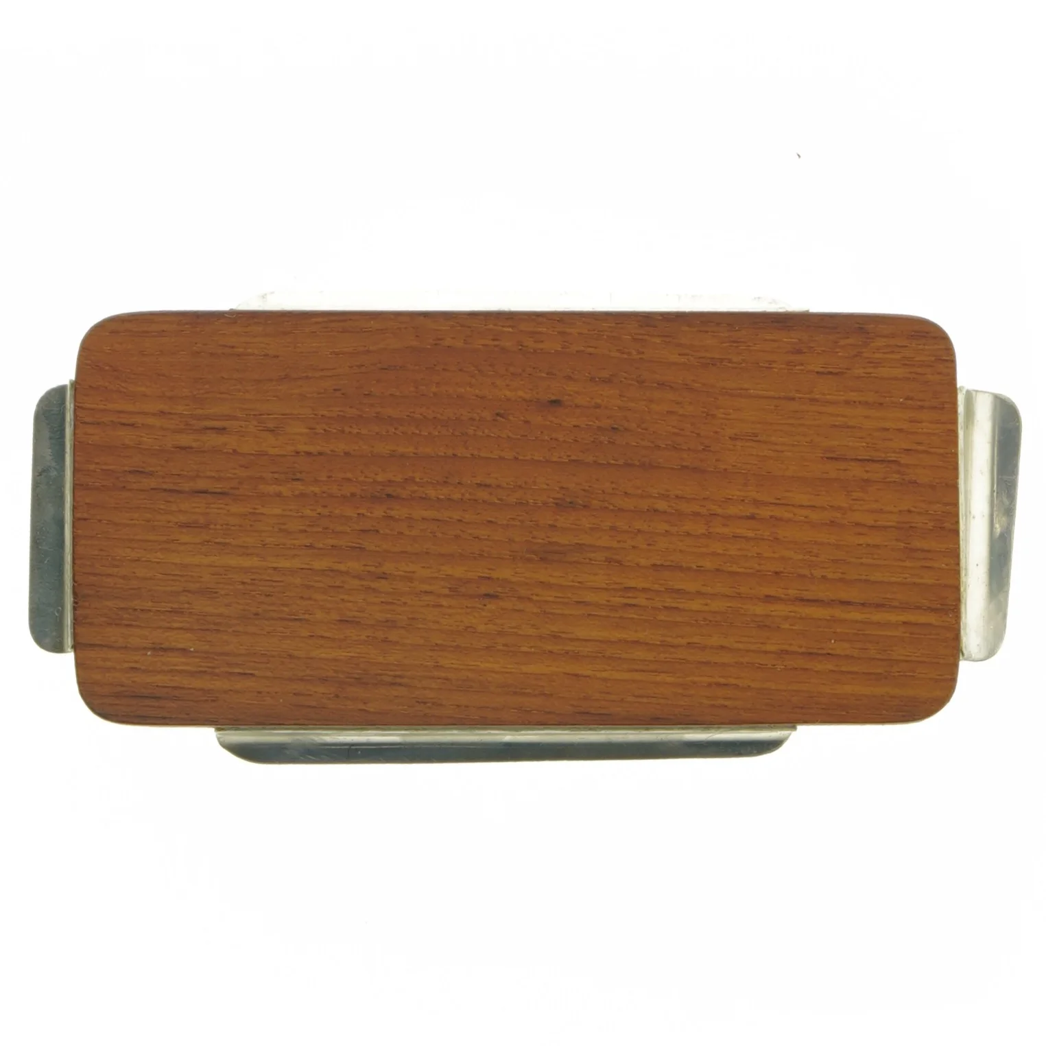 Teak Træ fad med ciseleret metal  (str. 19x9 cm)
