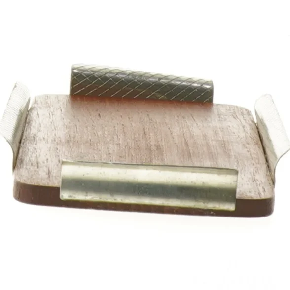 Teak Træ fad med ciseleret metal  (str. 19x9 cm)