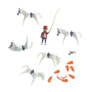 Cirkusheste med hovedpynt og Sprechstallmeister fra Playmobil (str. 3 x 1 cm x 8 cm)