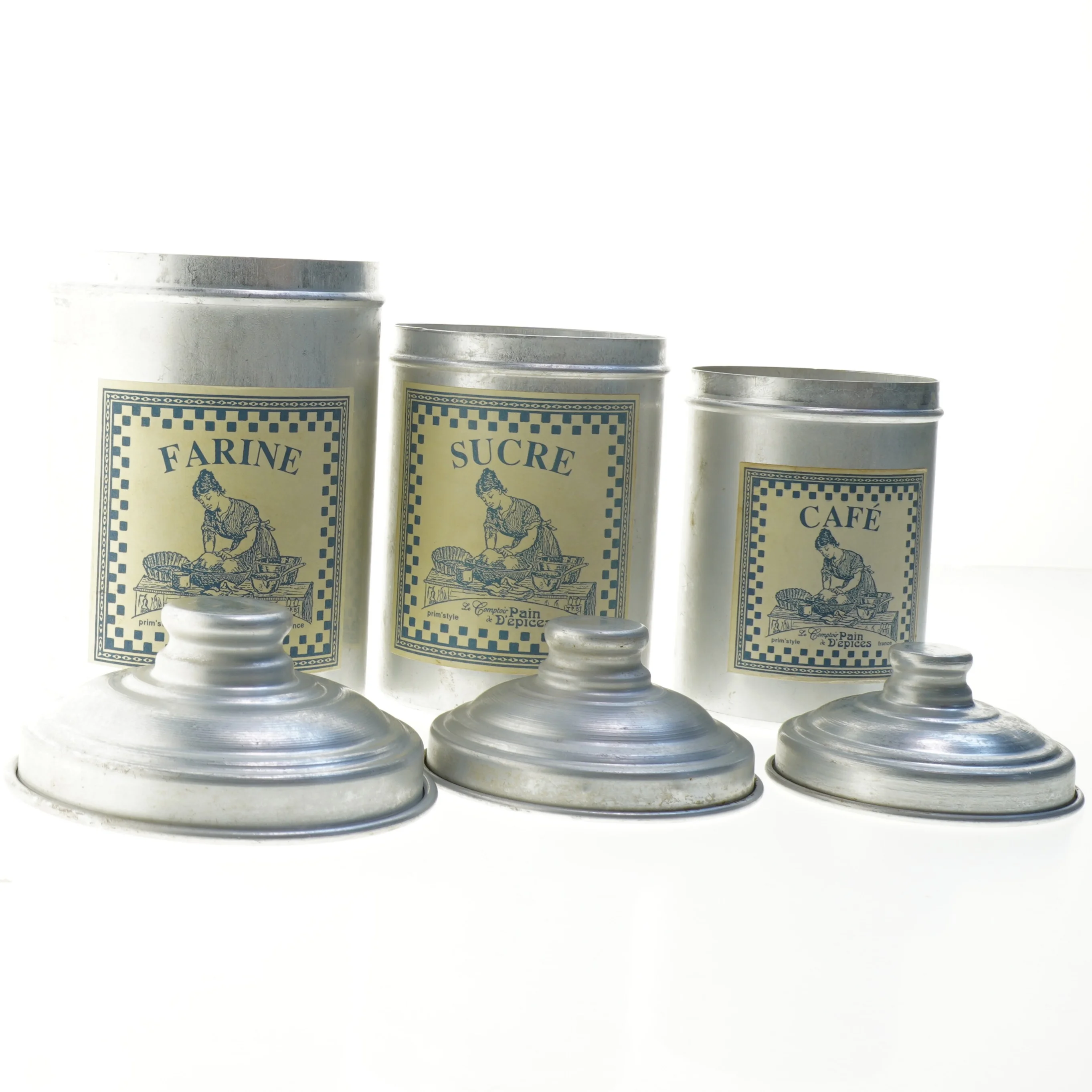 Sæt af vintage metal opbevaringsdåser (str. 20 og 17 og 16 cm)