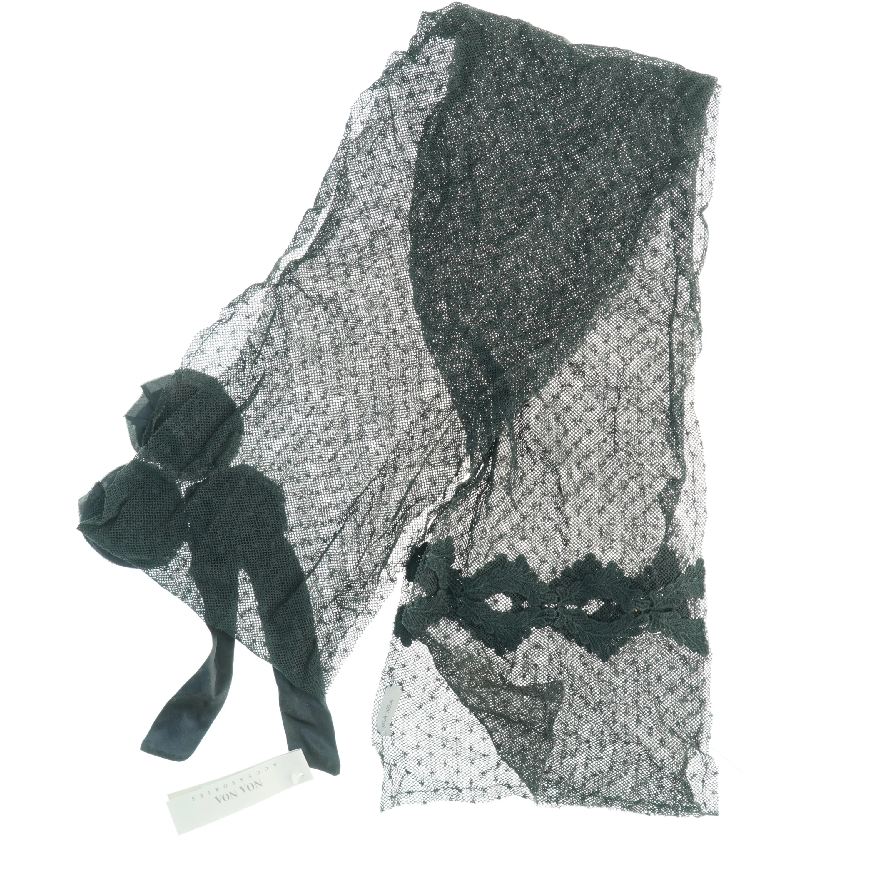 Vintage Romantisk Sort Tørklæde fra Noa Noa NYT MED PRISMÆRKE (str. 200 x 20 cm)