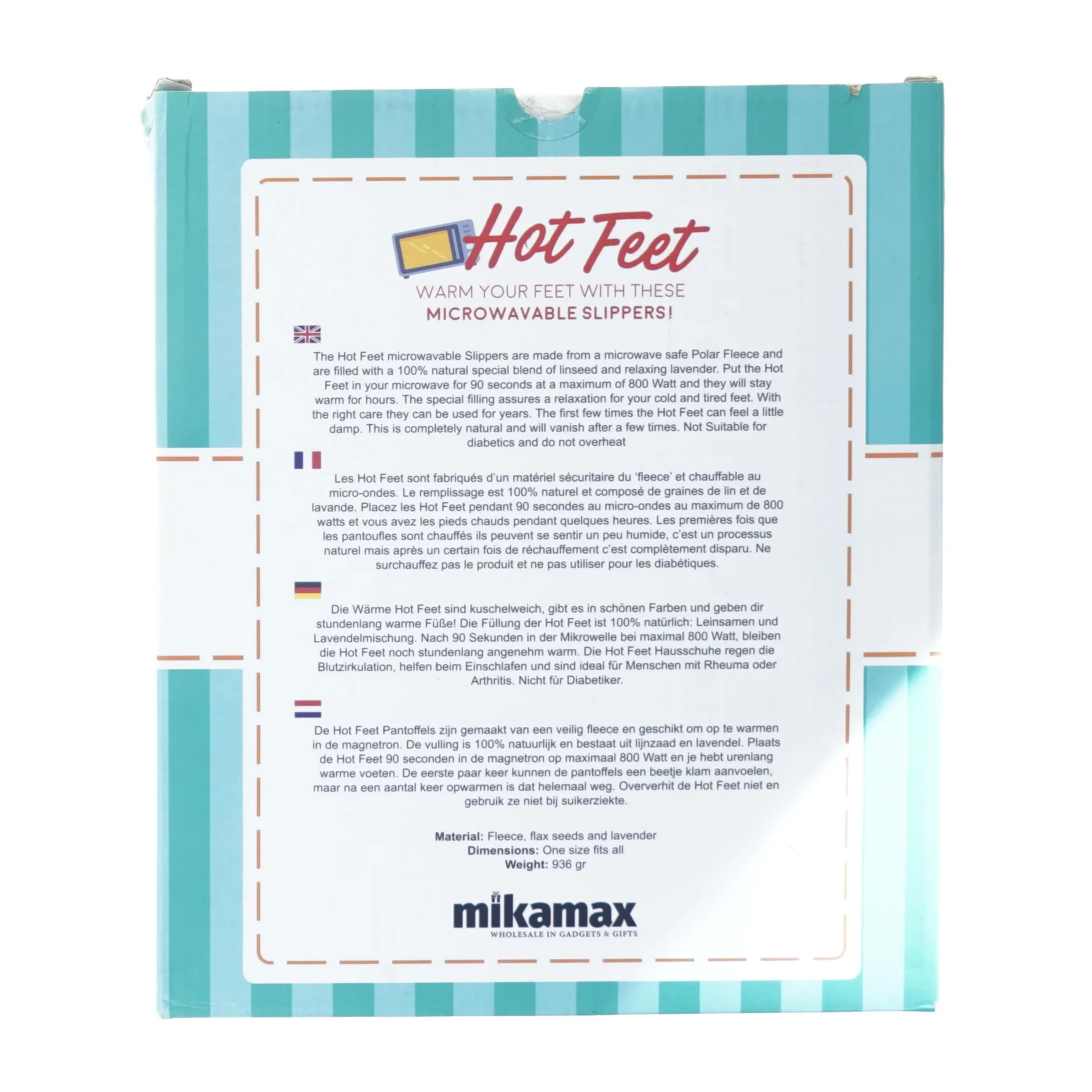 UDEN BRUGSSPOR I ORIGINAL EMBALLAGE Hot feet Hjemmesko du kan opvarme i mikroovn (Onesize Voksen)