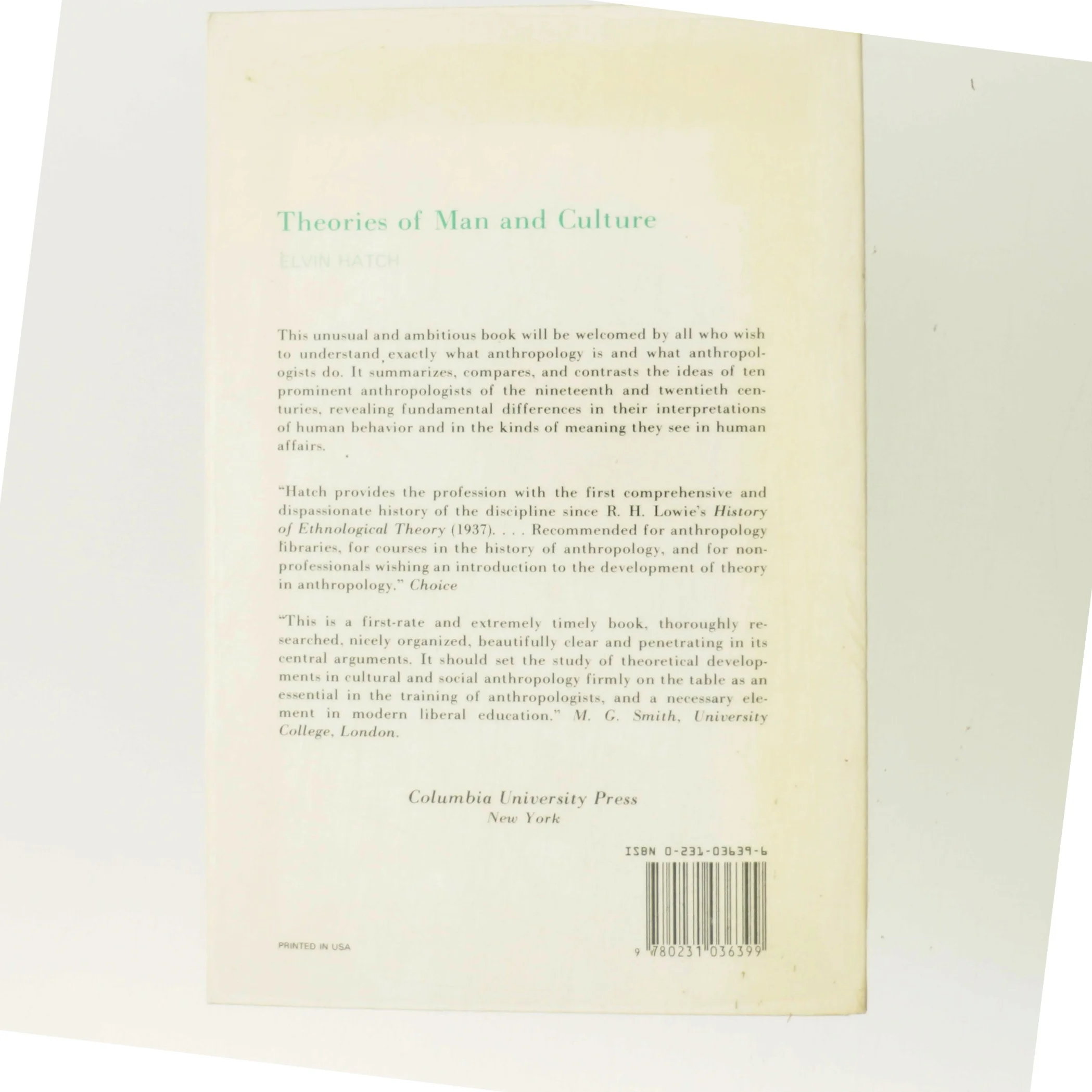 Theories of man and culture af Elvin Hatch (Bog)