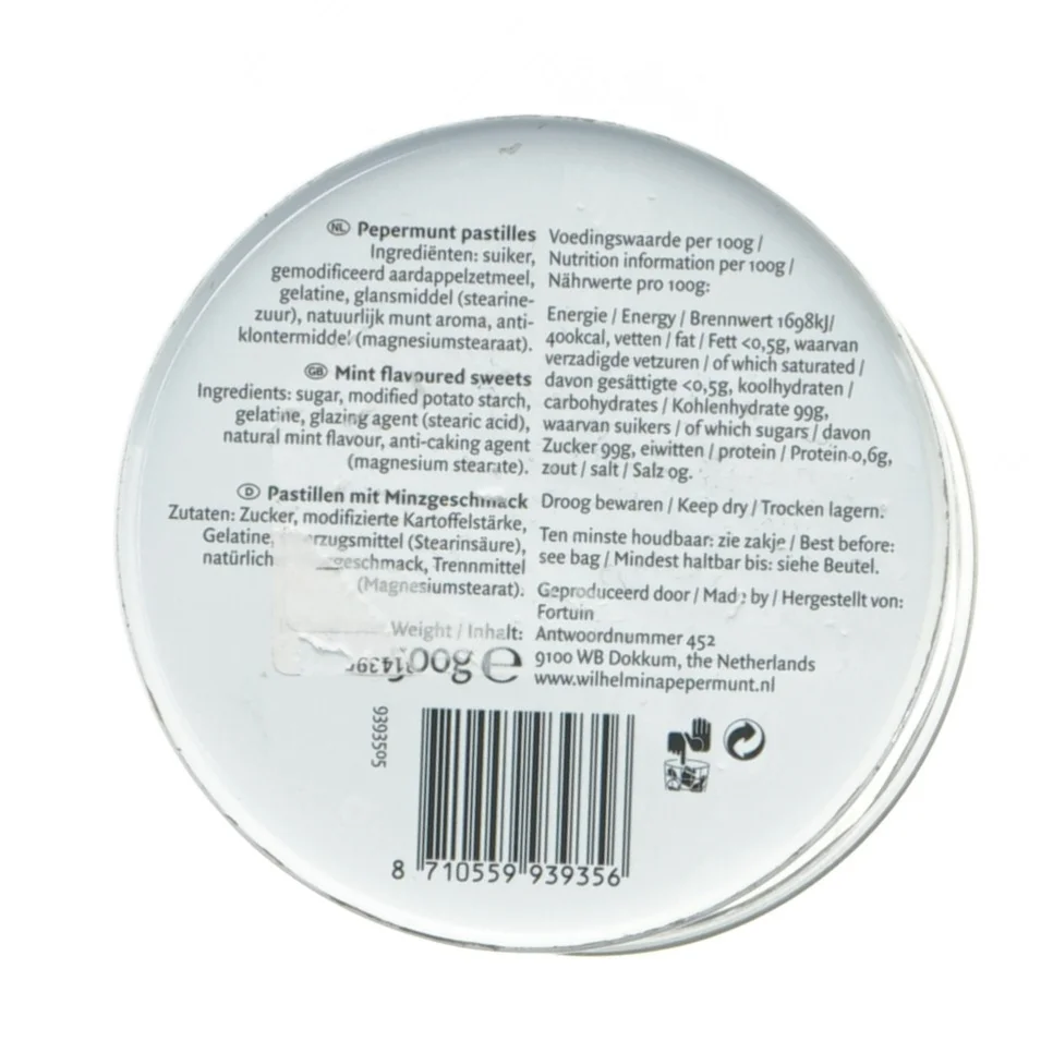 Traditionel Kongehus Wilhelmina Slik Dåse (str. 12,5 x 10 cm)