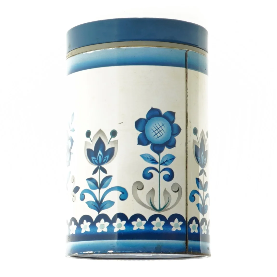 Retro Emaljeret dåse med blomstermotiv (str. 14 x 9 cm)