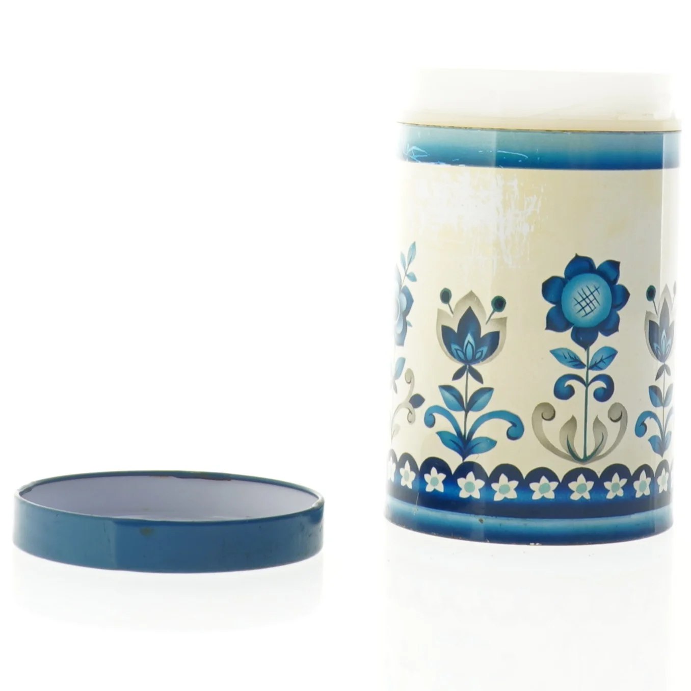 Retro Emaljeret dåse med blomstermotiv (str. 14 x 9 cm)