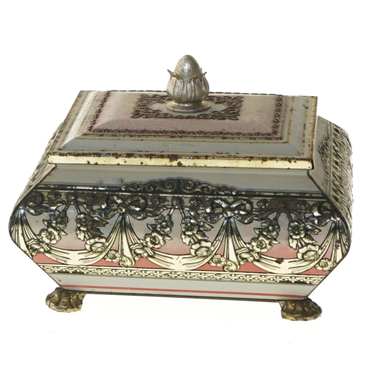 Dekorativ metalkasse med låg (str. 17x14 cm)