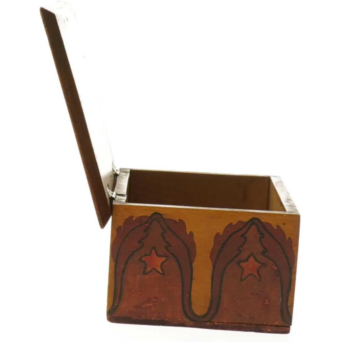 Dekoreret trækasse med skibsmaleri (str. 16x10x6 cm)