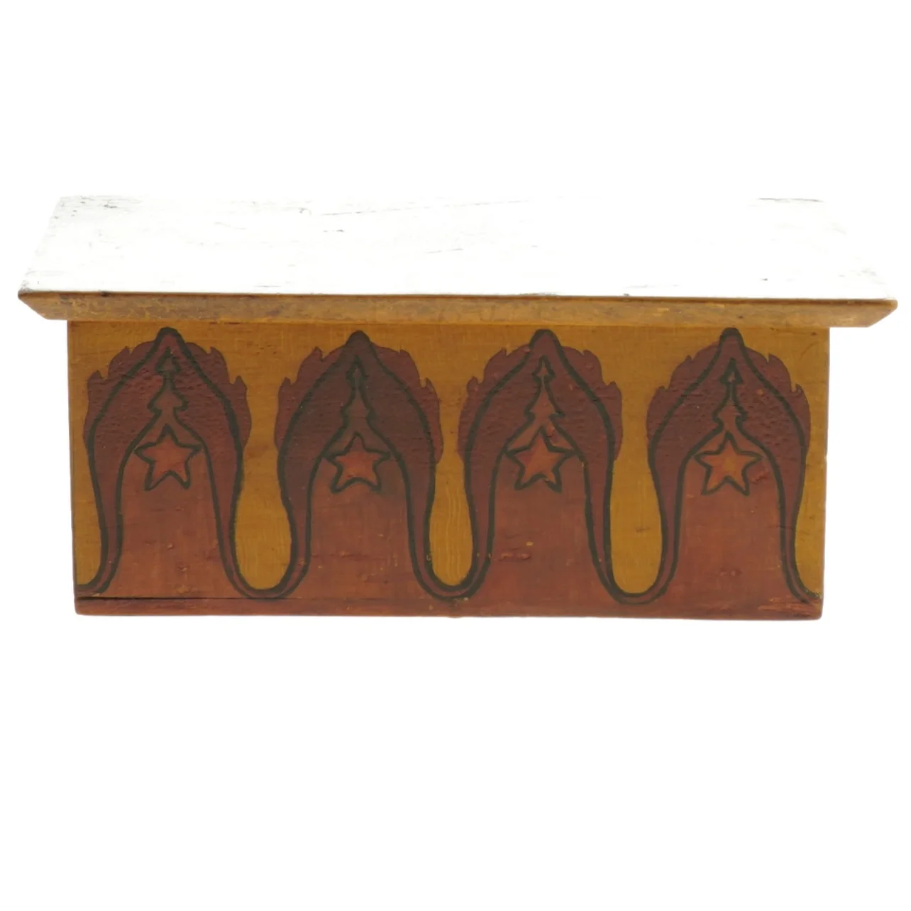 Dekoreret trækasse med skibsmaleri (str. 16x10x6 cm)