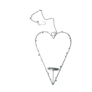 Hjerte Lysestage med perlepynt til ophæng (str. 36 x 25 x 8 cm)