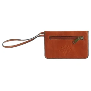 Brun læder pung med håndledsrem (str. 18 x 12 cm)