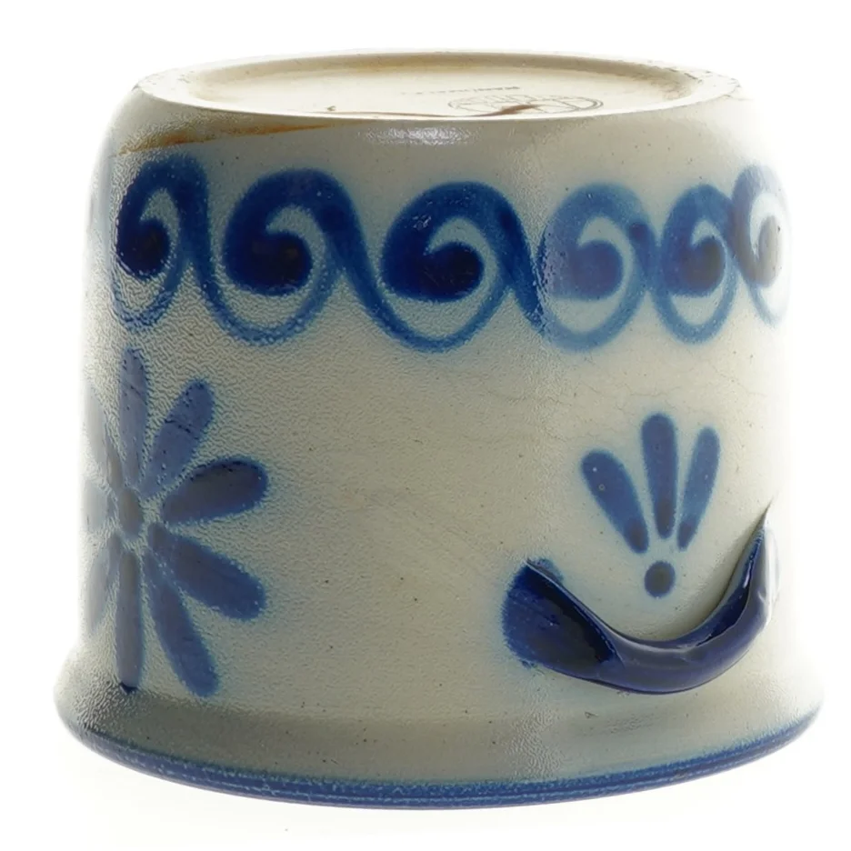 Asbo Stentøjs krukke med blå dekor (str. 11 x 13 cm)