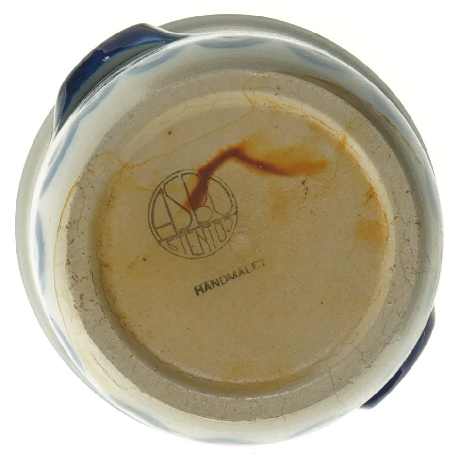 Asbo Stentøjs krukke med blå dekor (str. 11 x 13 cm)