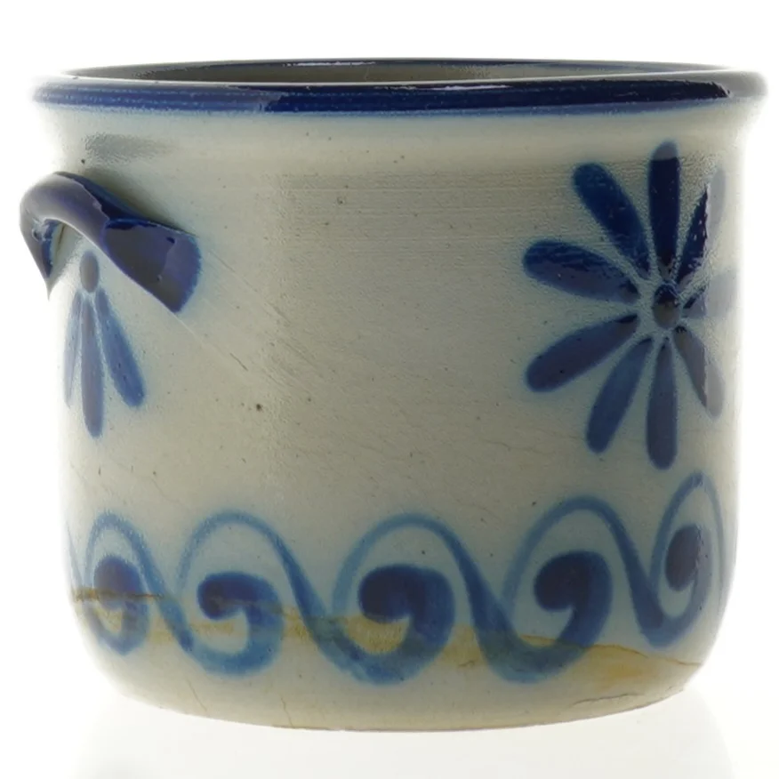 Asbo Stentøjs krukke med blå dekor (str. 11 x 13 cm)