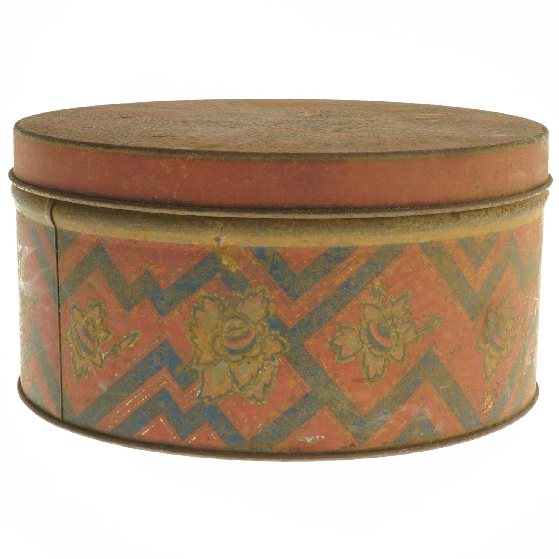 Vintage rund kagedåse med blomstermønster (str. Ø 25x13 cm)