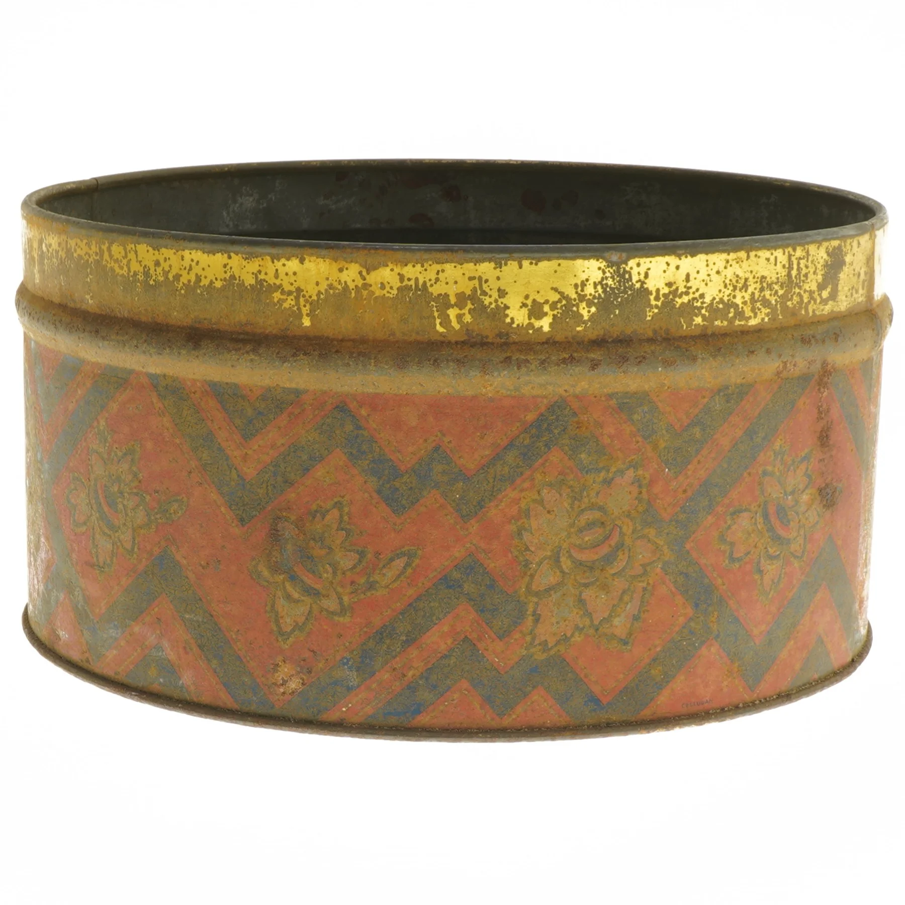 Vintage rund kagedåse med blomstermønster (str. Ø 25x13 cm)