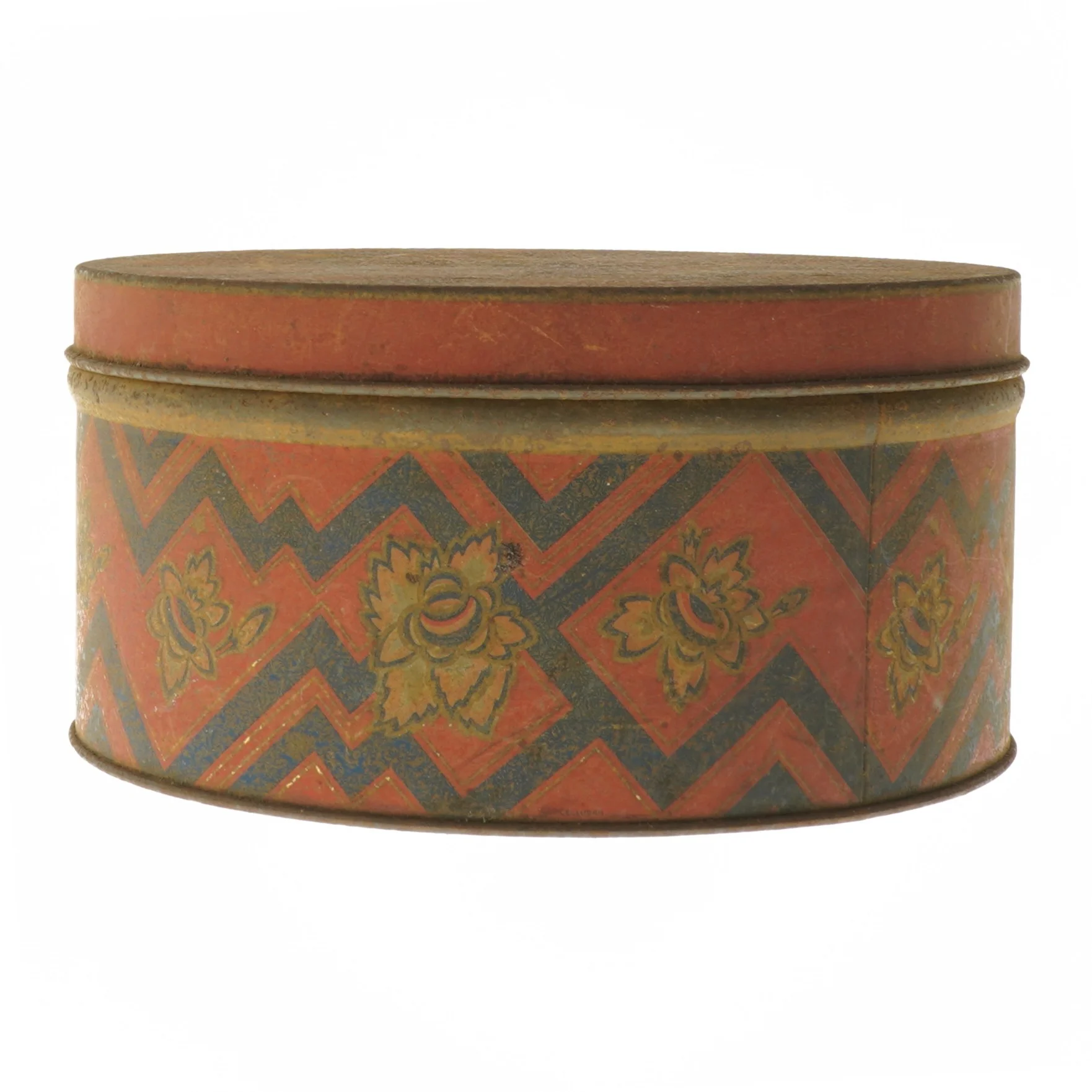 Vintage rund kagedåse med blomstermønster (str. Ø 25x13 cm)
