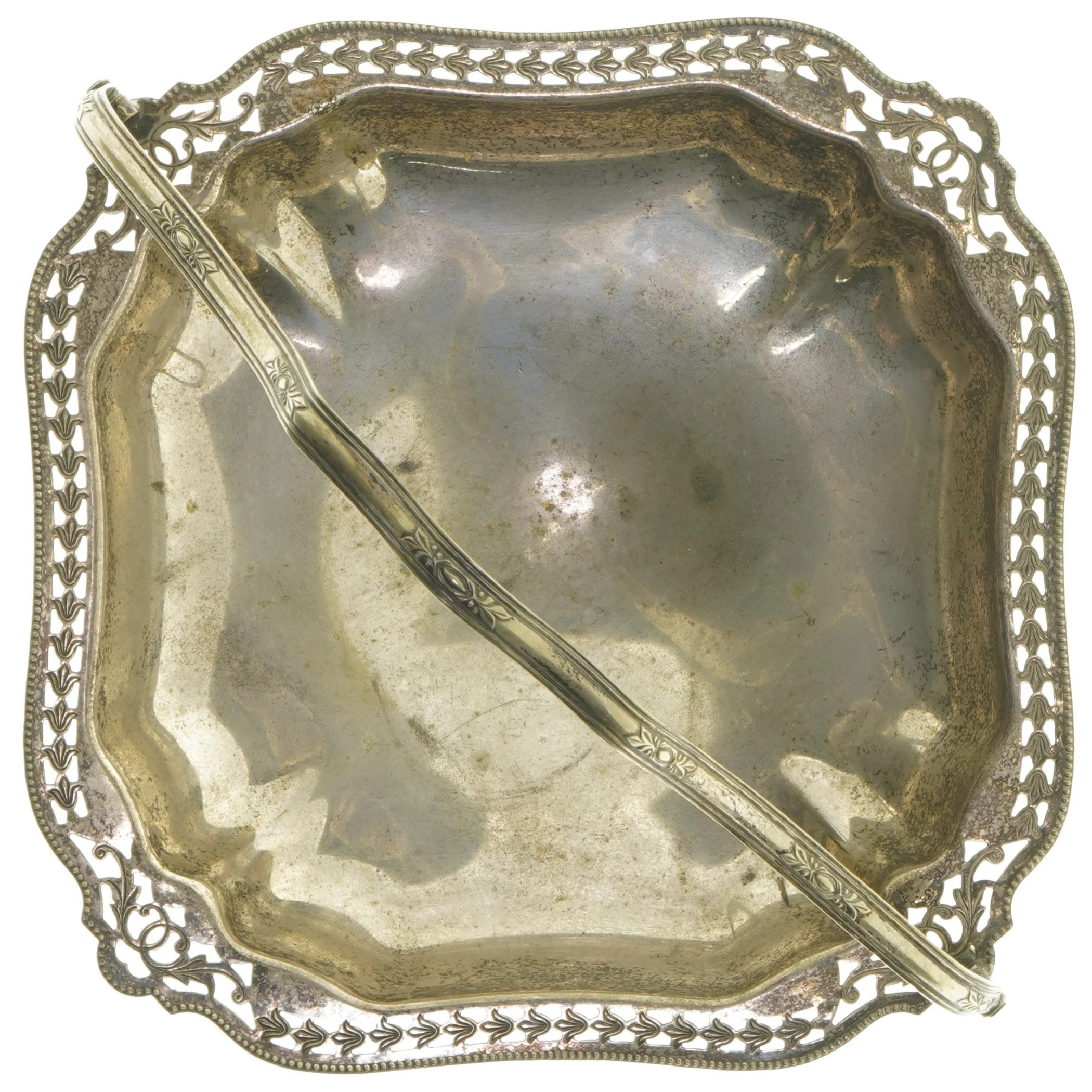 Vintage sølvfad med håndtag (str. Ø 23 cm)